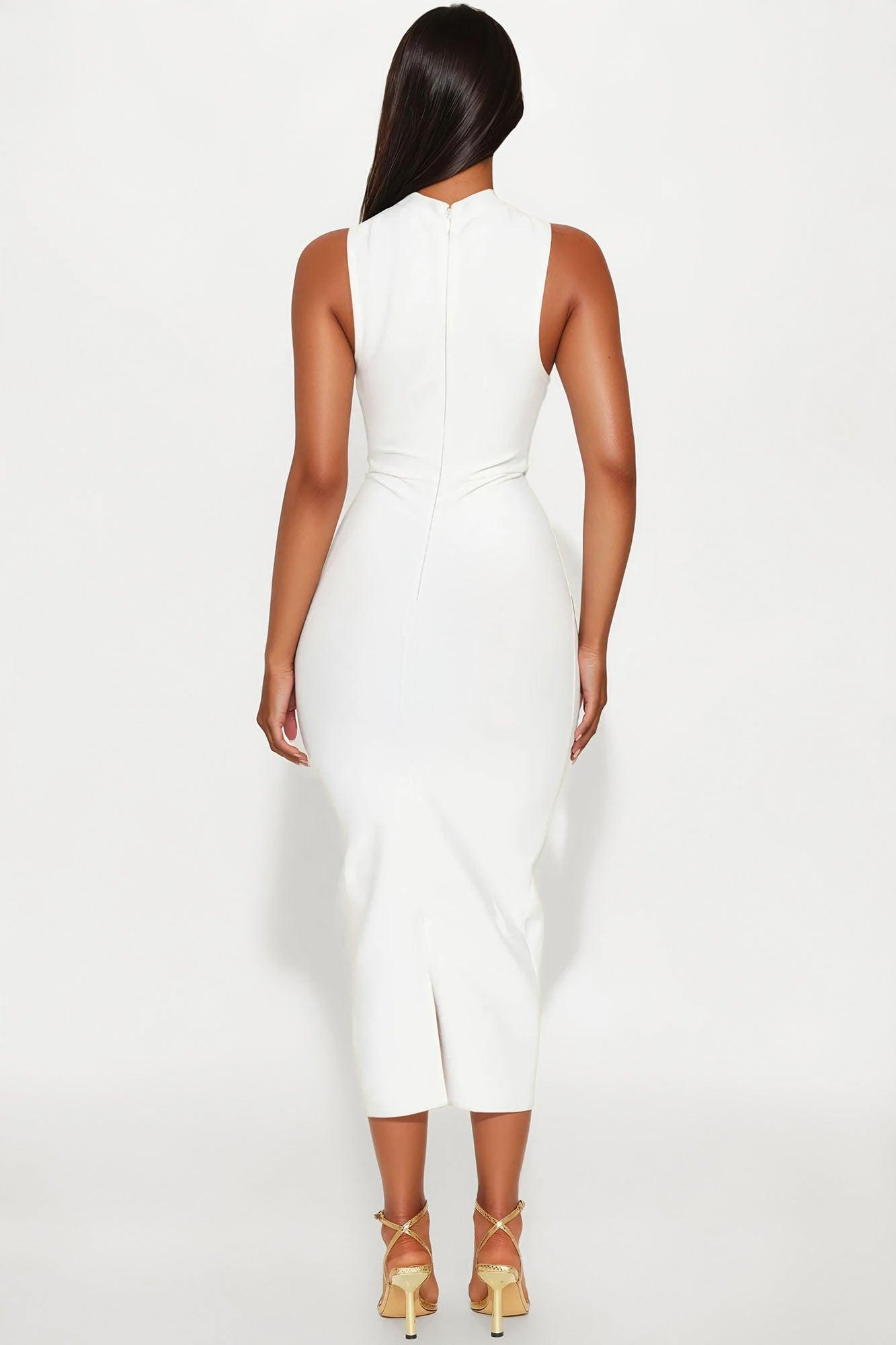 Still Her Ruched Bandage Midi Dress - White Product Image