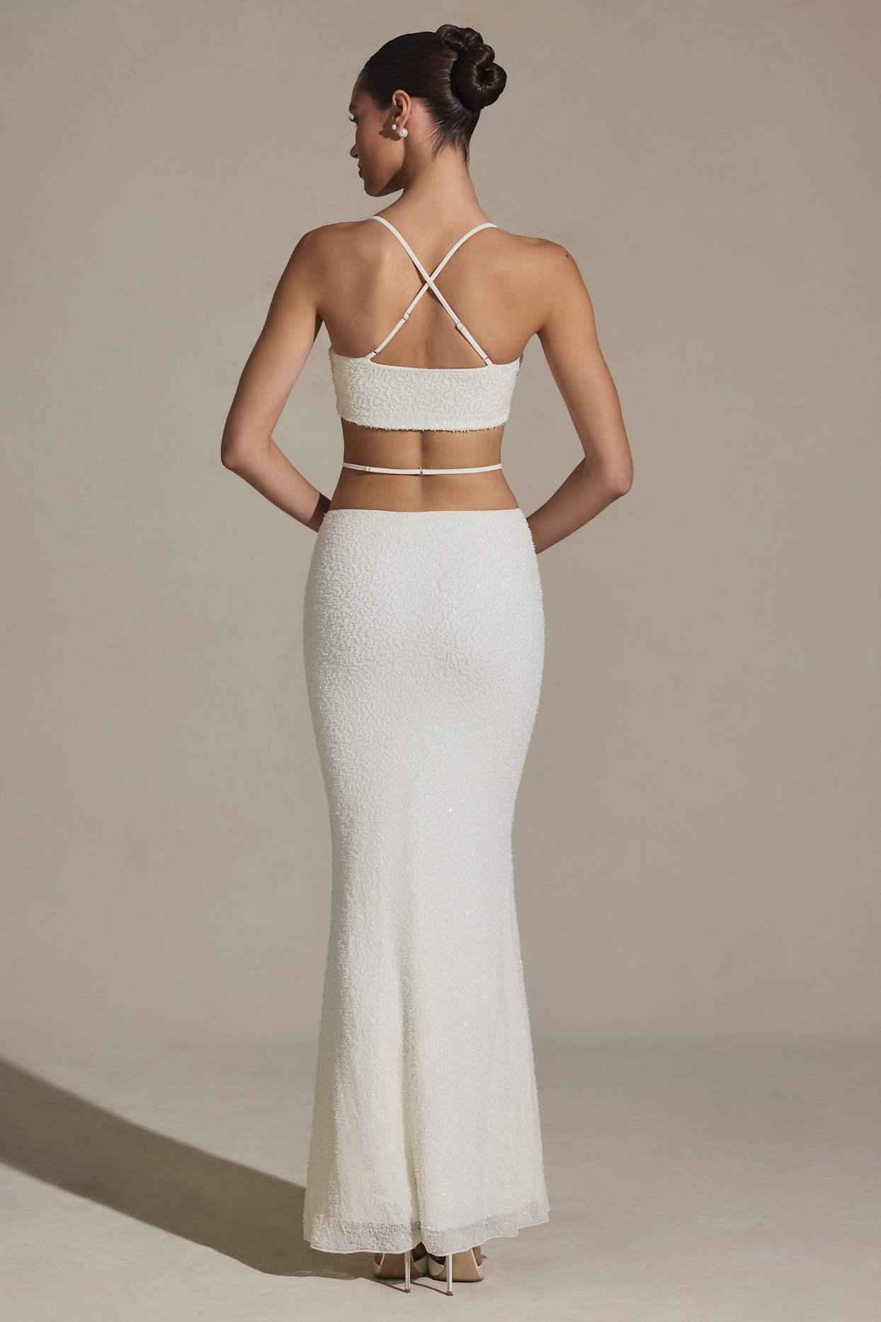 Embellished Strappy Maxi Skirt in White Product Image