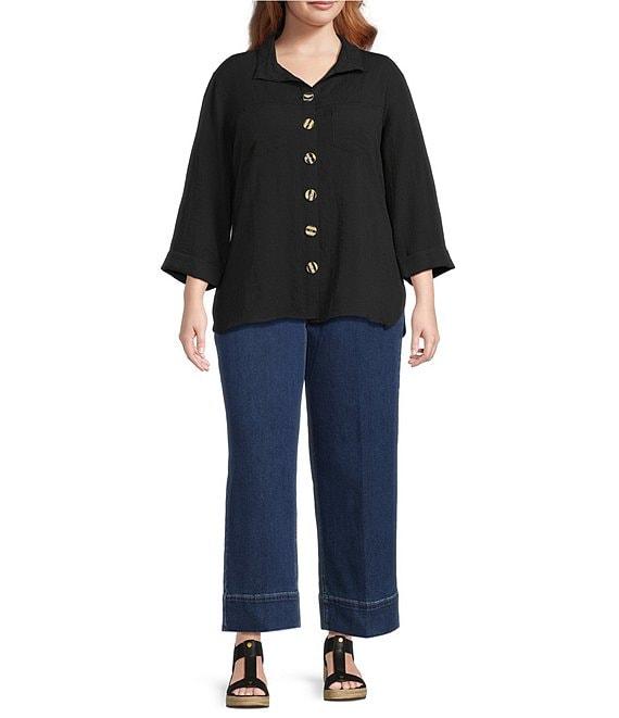 John Mark Plus Size Mid Waist Wide Leg Patch Pocket Denim Pants Product Image