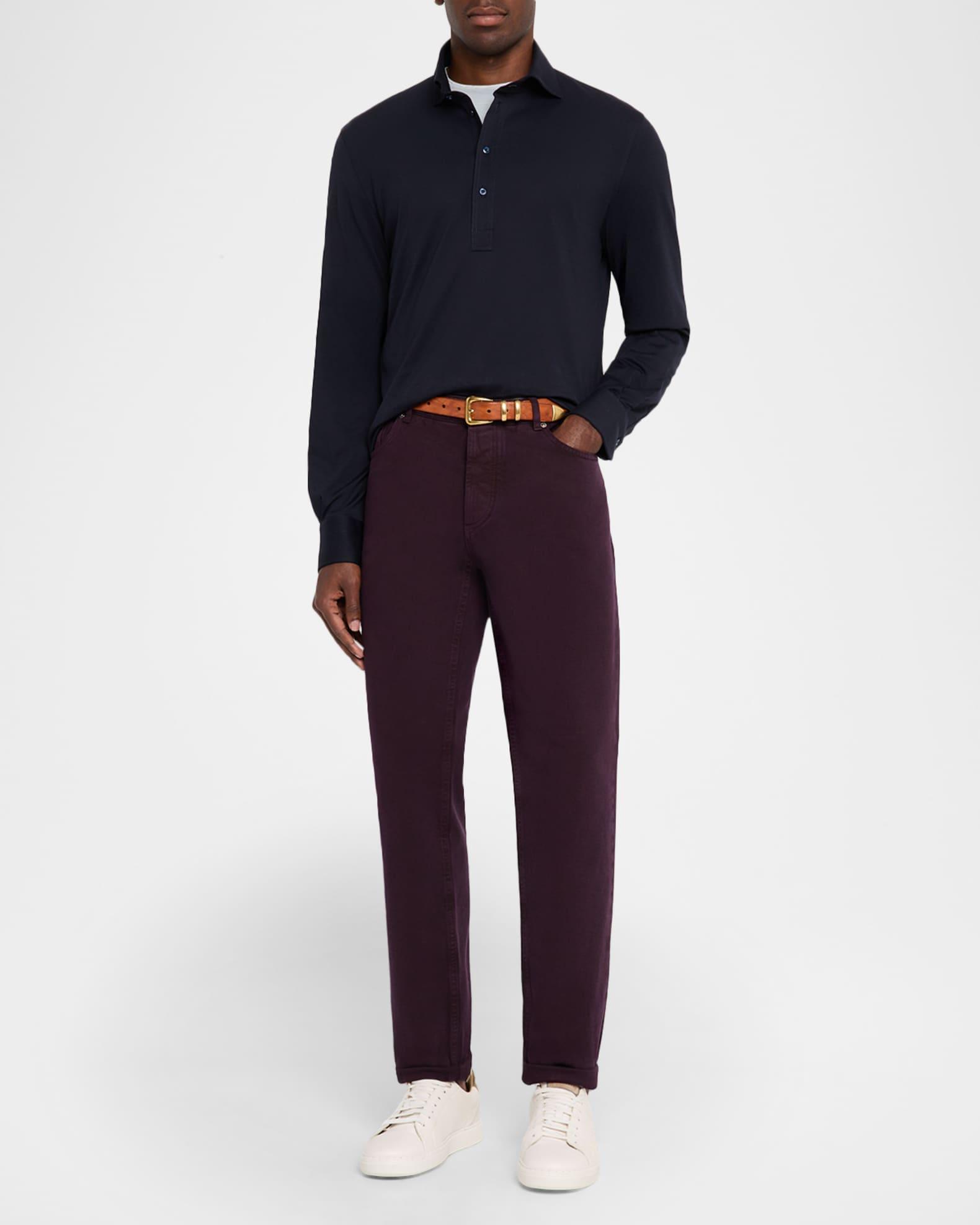 Men's Cotton Long-Sleeve Polo Shirt Product Image