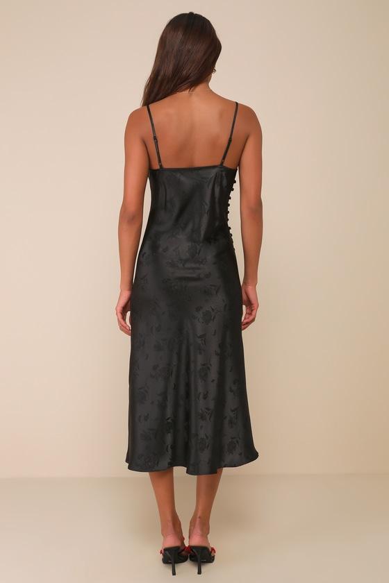 All About You Black Floral Jacquard Satin Midi Dress Product Image