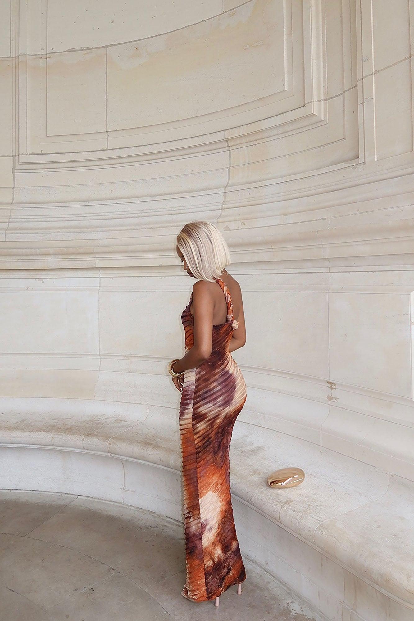 Maylee Textured Maxi Dress - Brown Combo Product Image