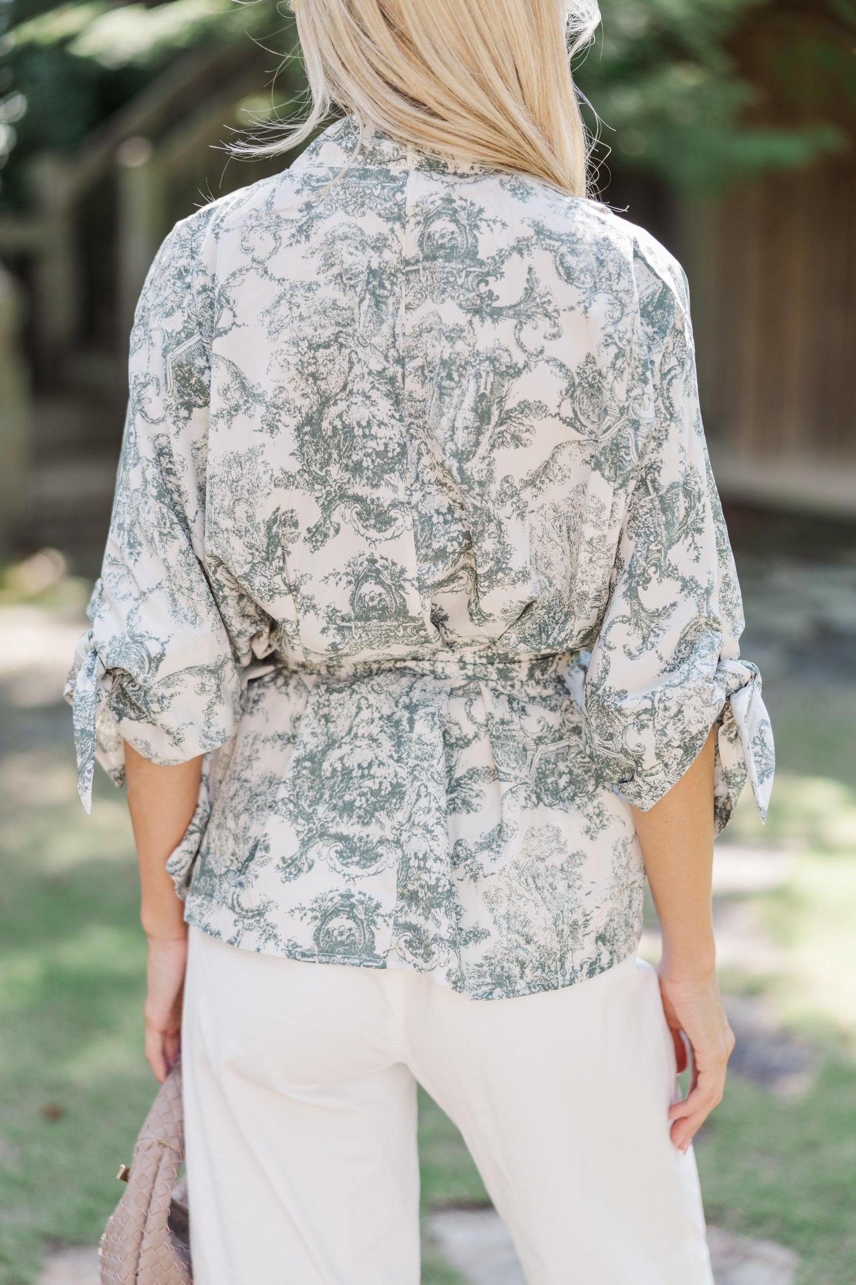 Let's Get Away Forest Green Toile Blouse Female Product Image