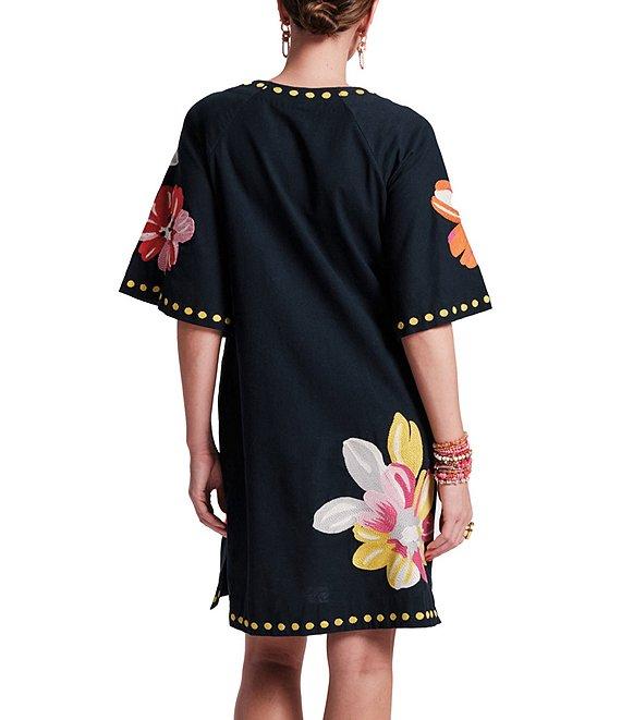 FRANCES VALENTINE Charming Floral Print Split Scoop Neck 3/4 Sleeve Dress Product Image