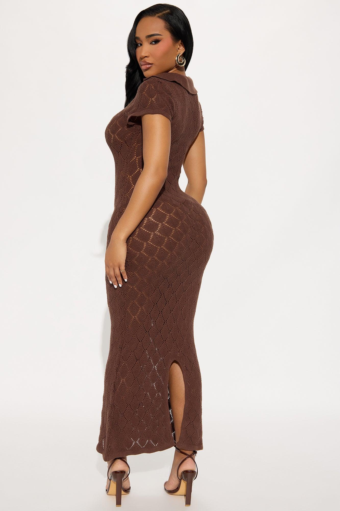 Dream Vacation Crochet Maxi Dress - Chocolate Product Image