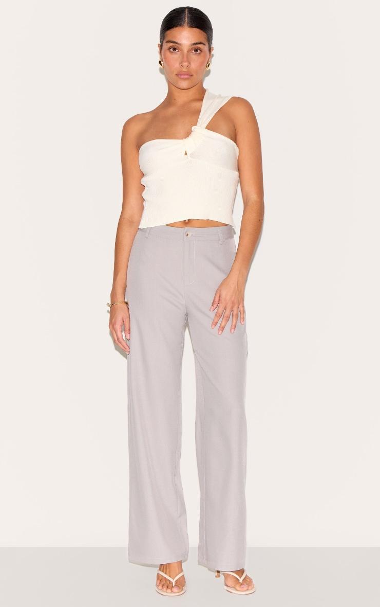 Petite Cream Knitted One Shoulder Bow Top Product Image