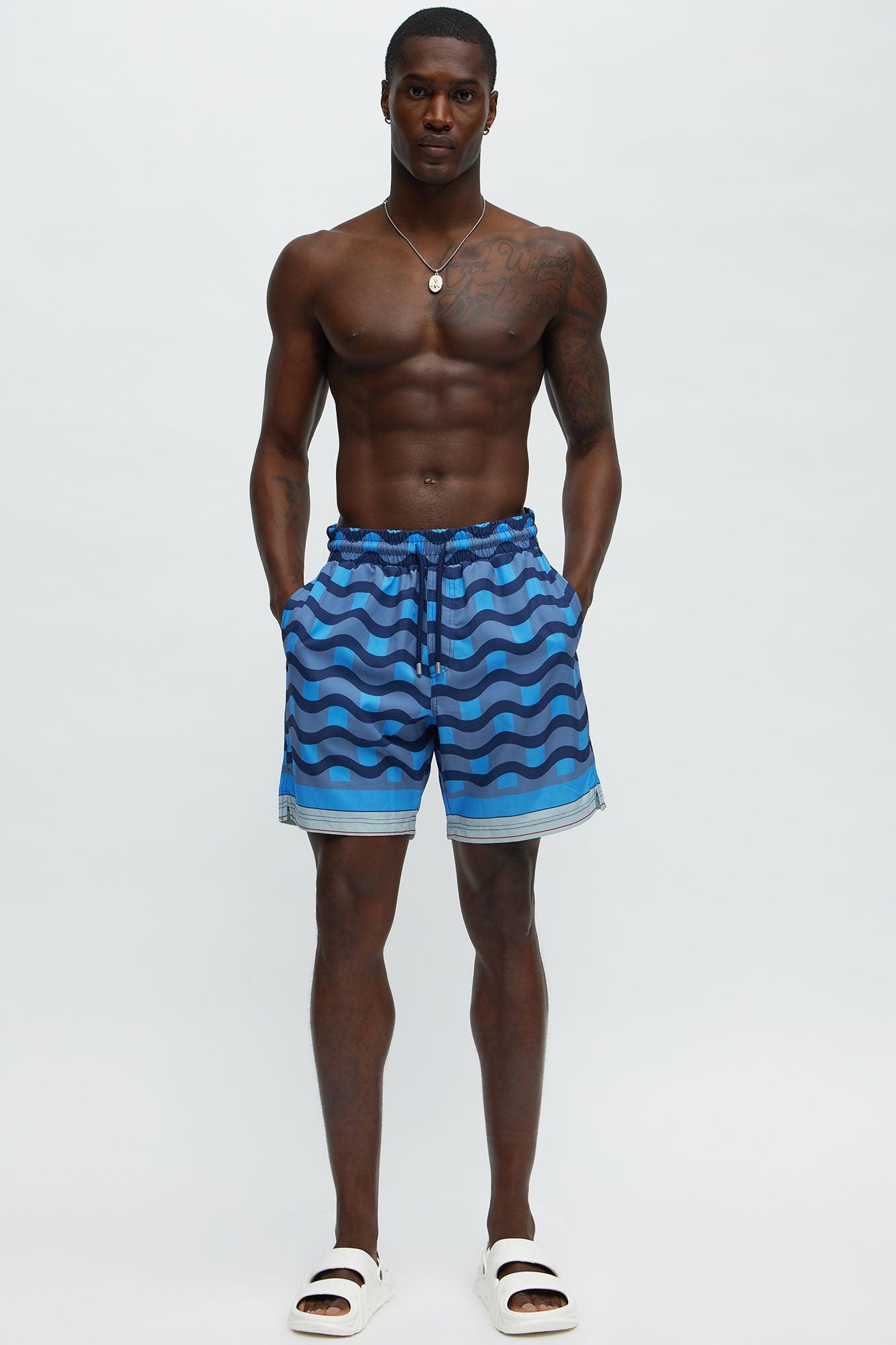 Sculpted Waves Printed Swim Classic Trunk - Blue Male Product Image