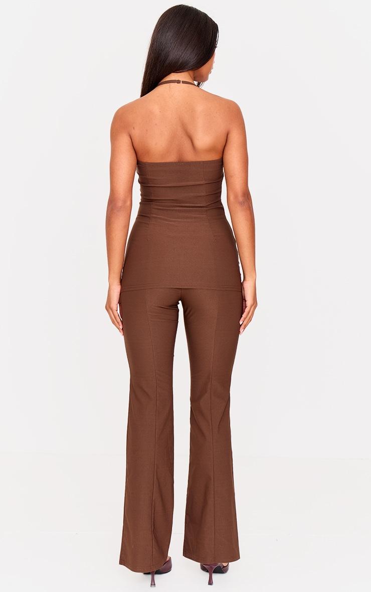Chocolate Woven Thin Halter Overlay Detail Jumpsuit Product Image