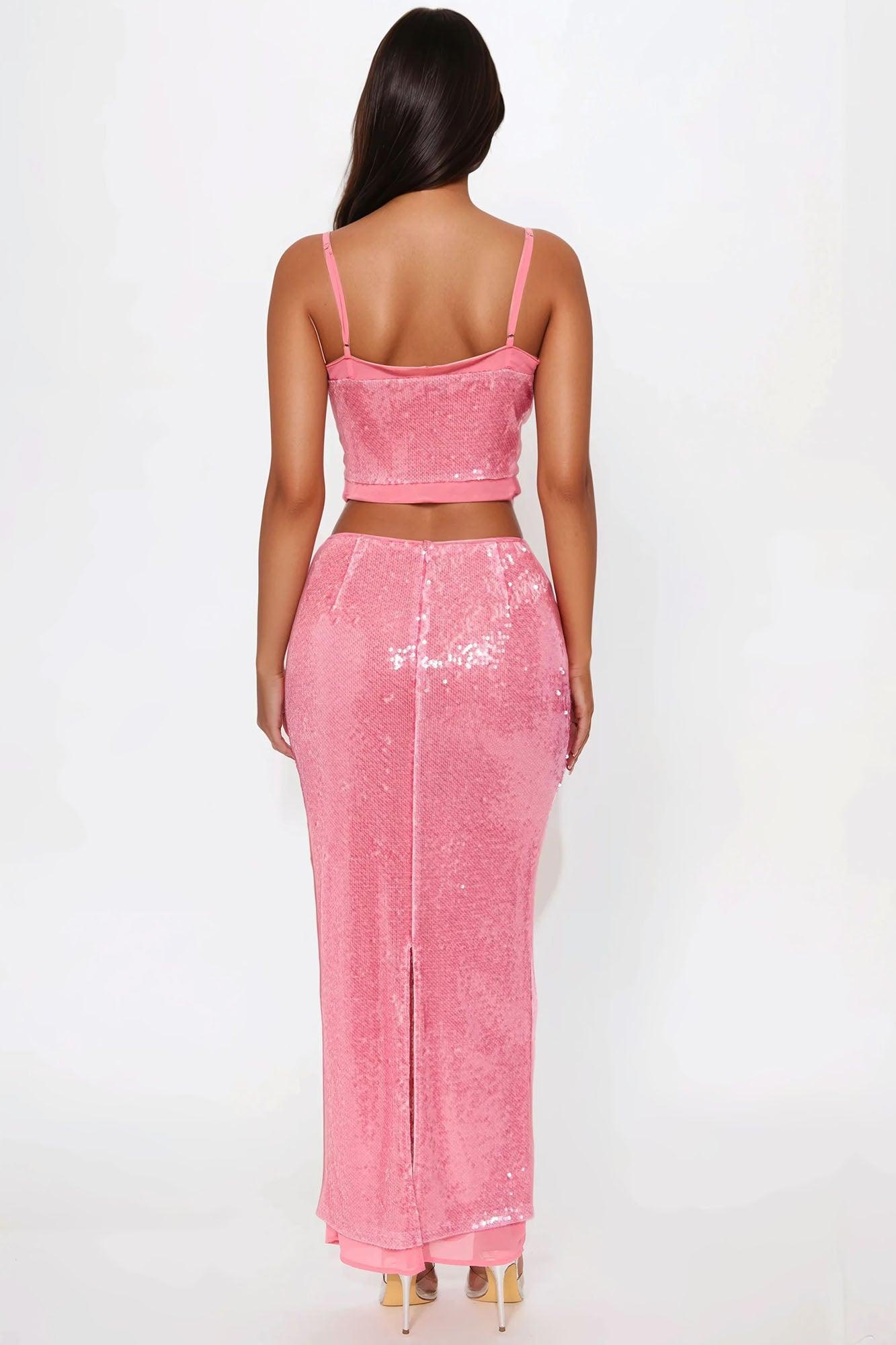 Scarlette Sequin Maxi Skirt Set - Pink Product Image