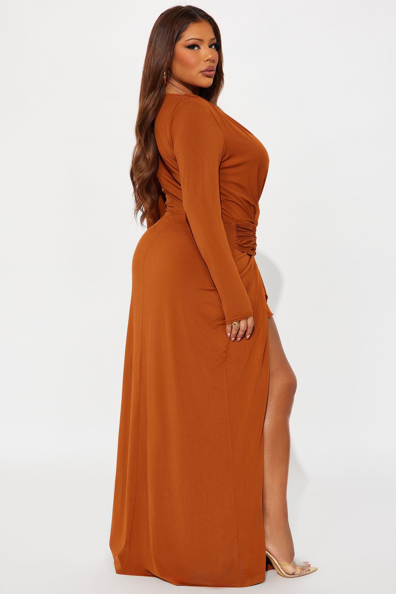 Layla Cut Out Long Sleeve Maxi Dress - Cognac Female Product Image