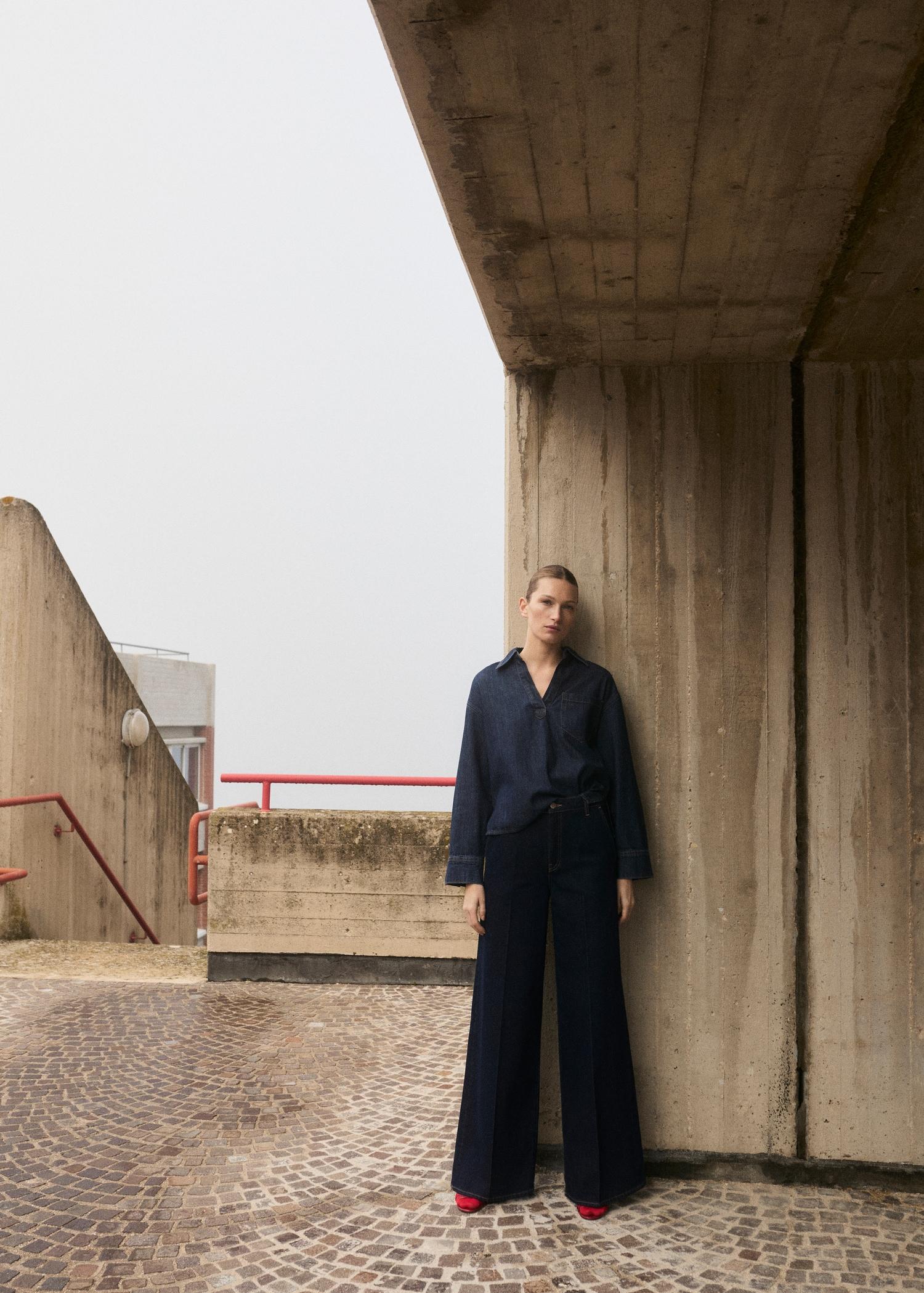 High-rise wideleg rinse-wash jeans - Women | MANGO USA Product Image