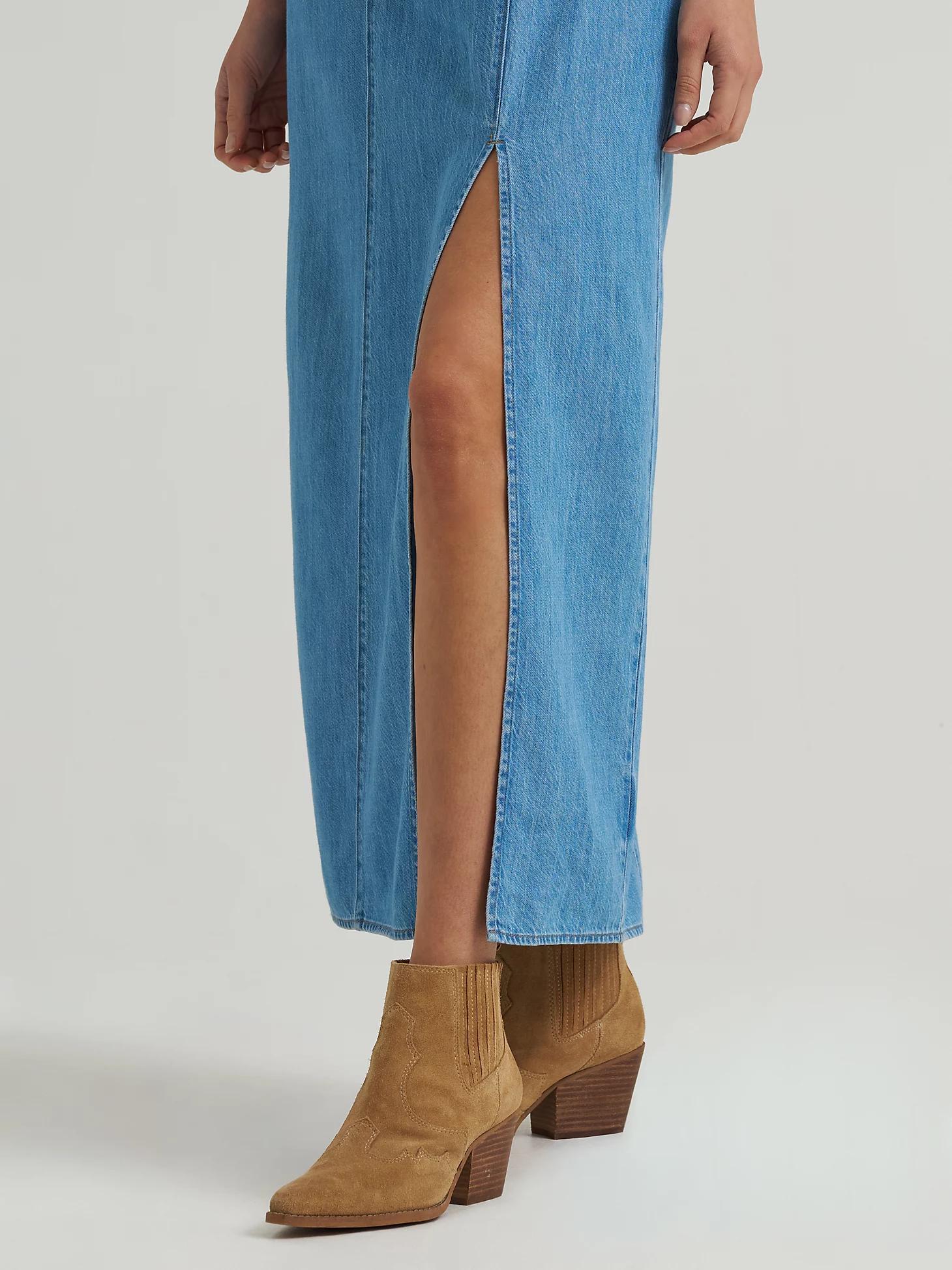 Women's Wrangler Denim Slit Front Maxi Dress in Mid Denim Product Image
