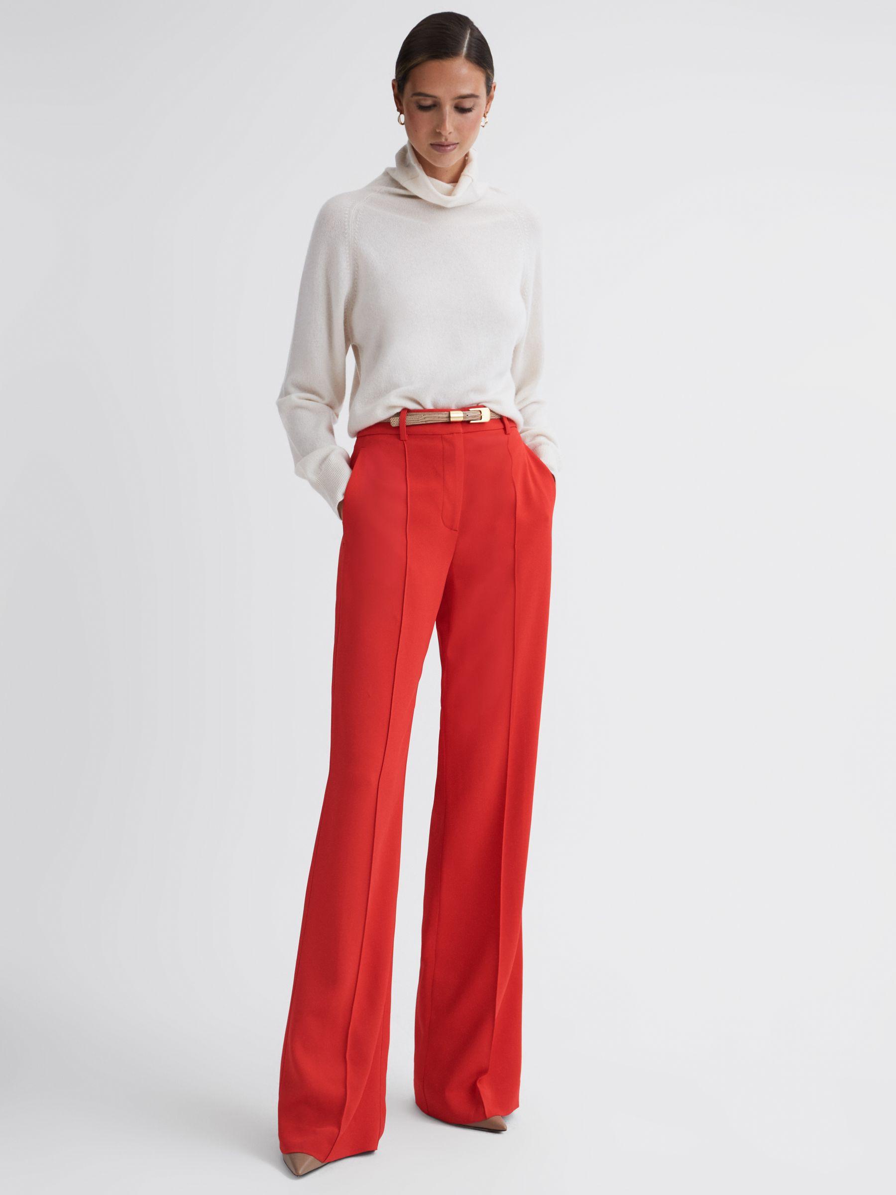 Wide Leg Mid Rise Trousers in Coral Product Image