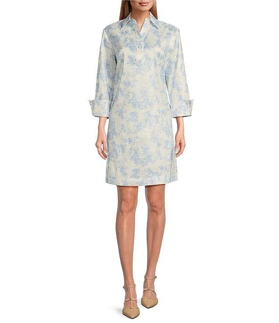 Preston & York Thea Printed Taffeta 3/4 Sleeve Point Collar Dress Product Image