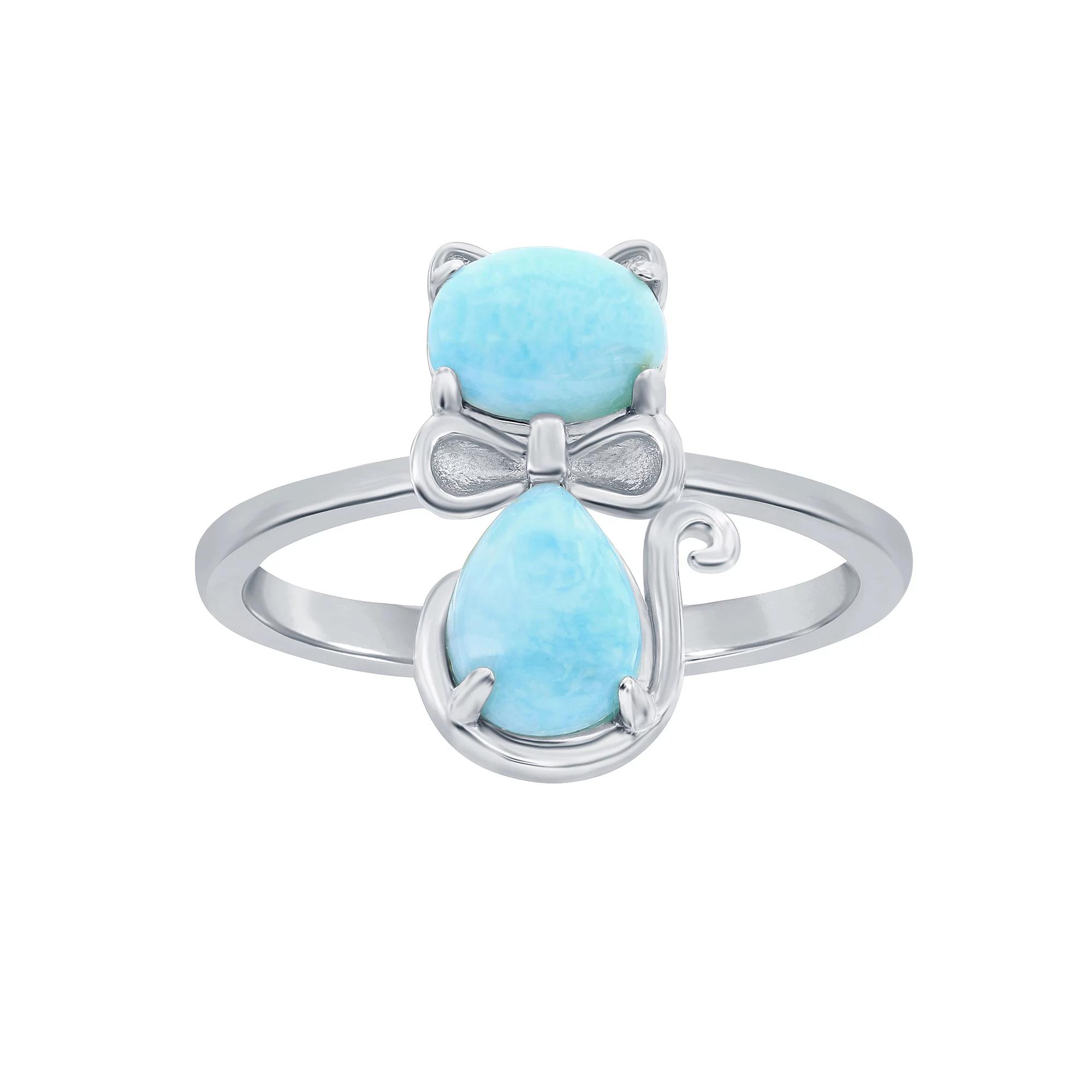 Sterling Silver Genuine Larimar Cat Ring, Women's, Size: 8 Product Image