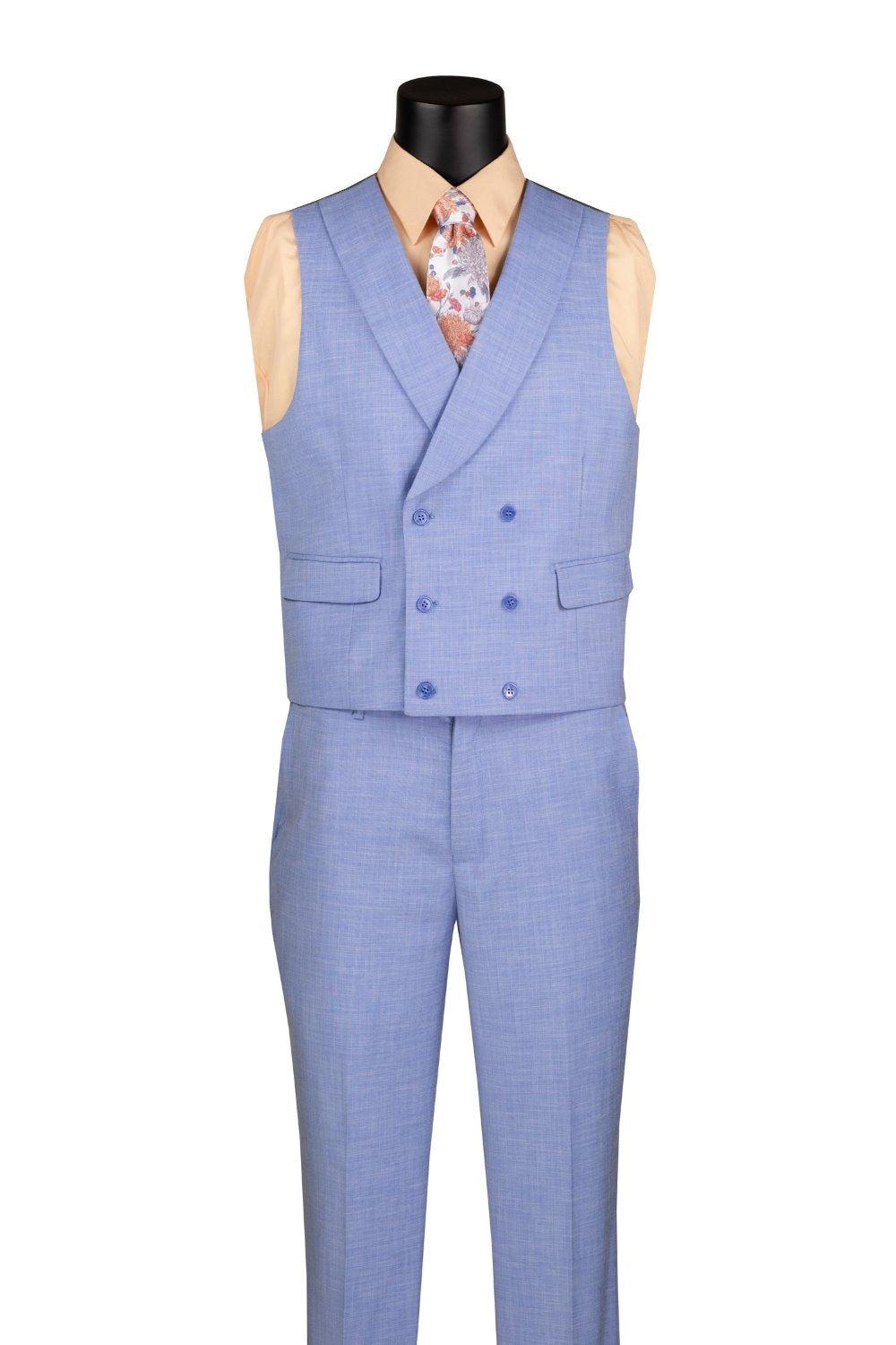 Light Blue Modern Fit 3 Piece Suit with Vest and Adjustable Waistband Pants Product Image