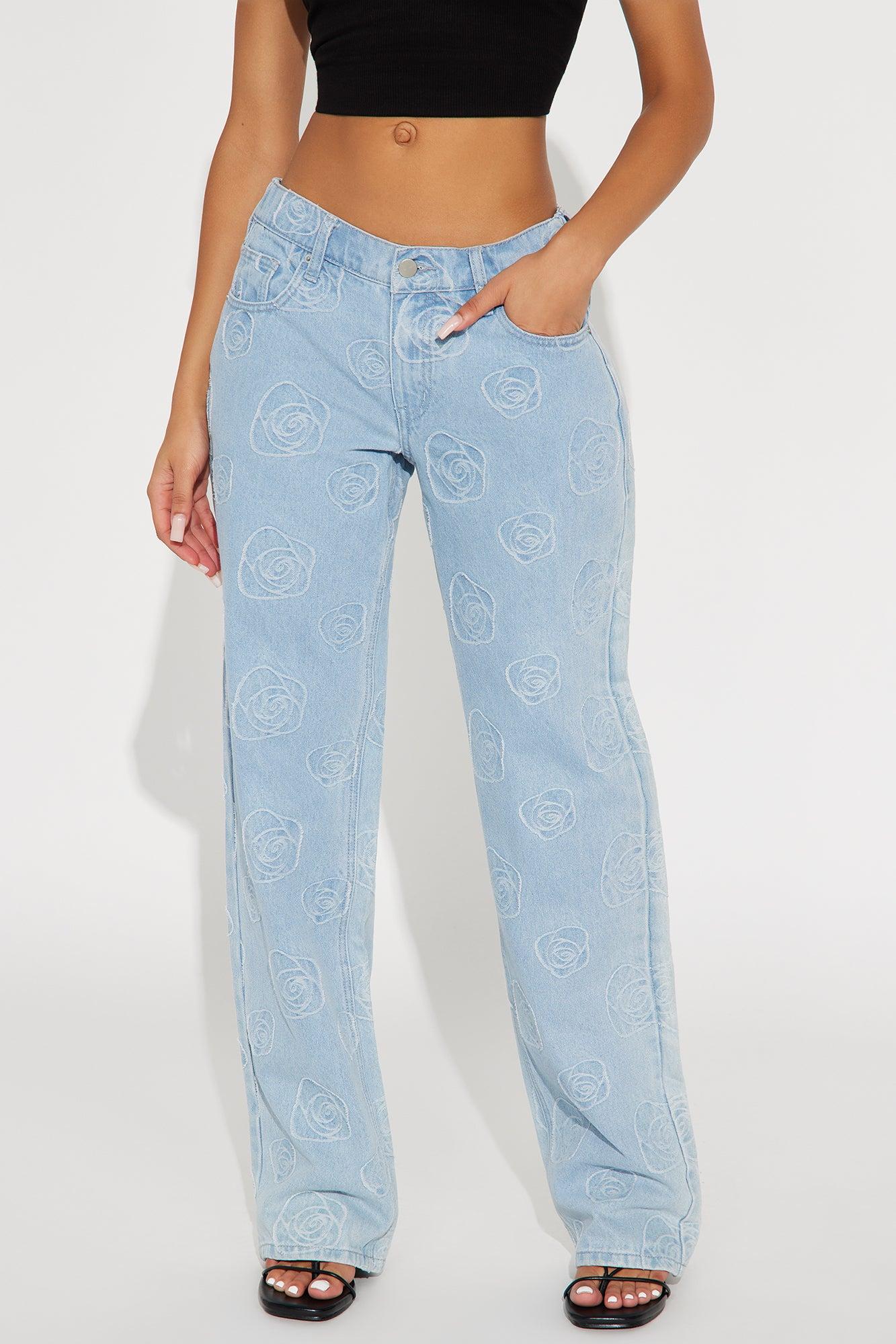 Floral Aura Low Rise Wide Leg Jeans - Light Wash Female Product Image