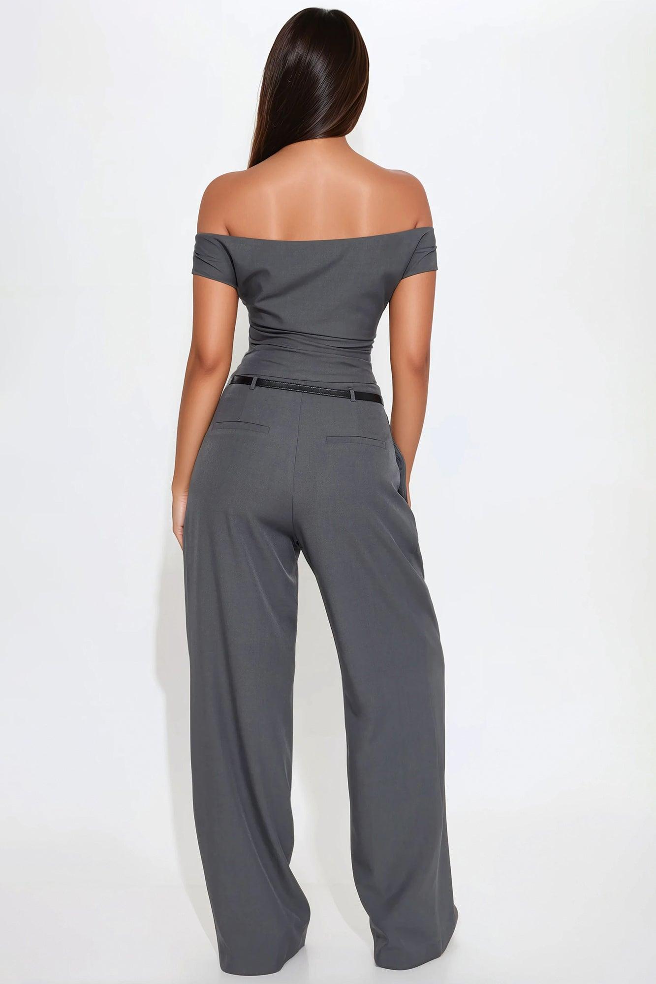 Carmela Off Shoulder Pant Set - Charcoal Product Image