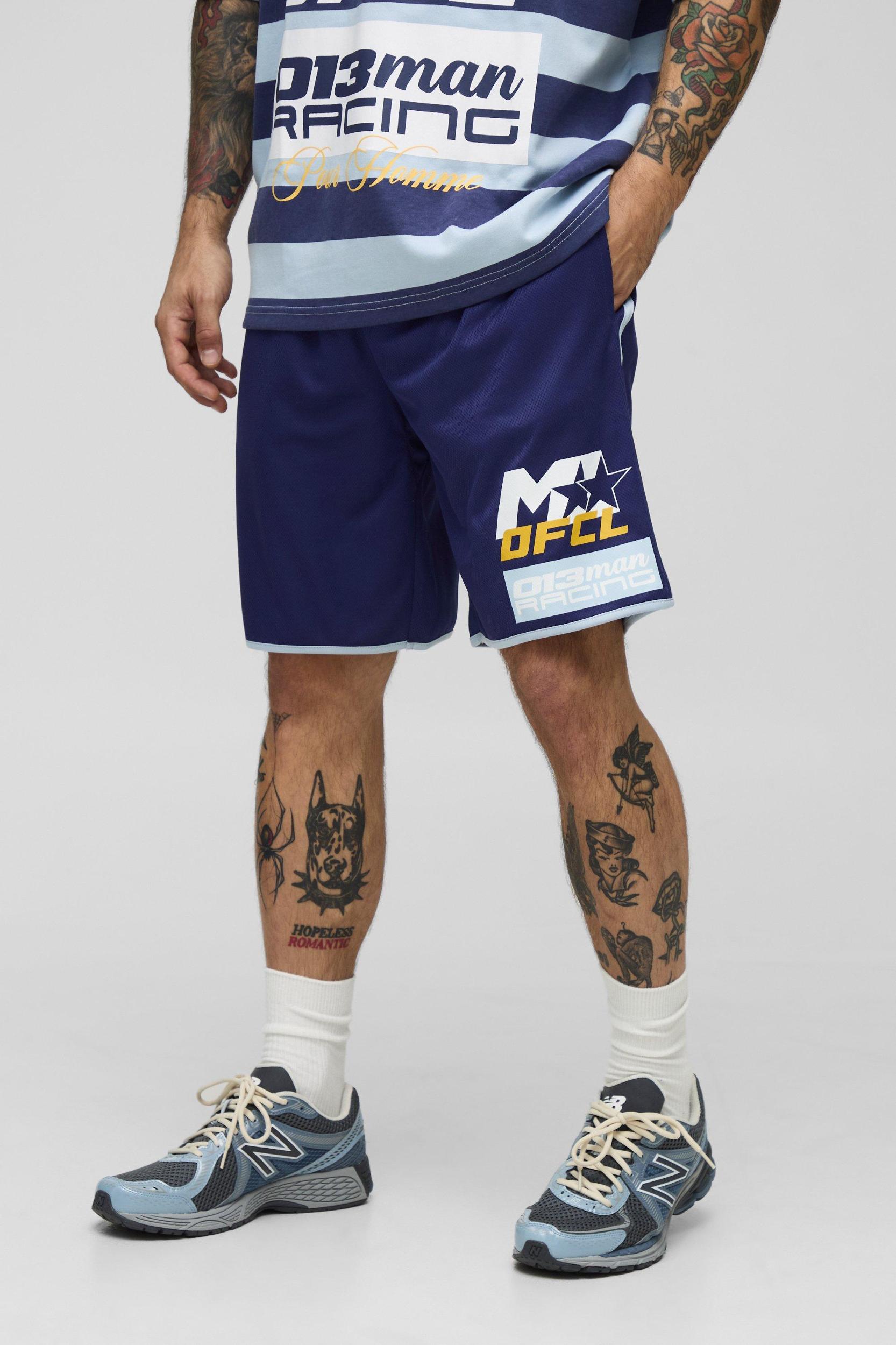 Man Racing Mid Length Mesh Basketball Shorts | boohooMAN USA Product Image