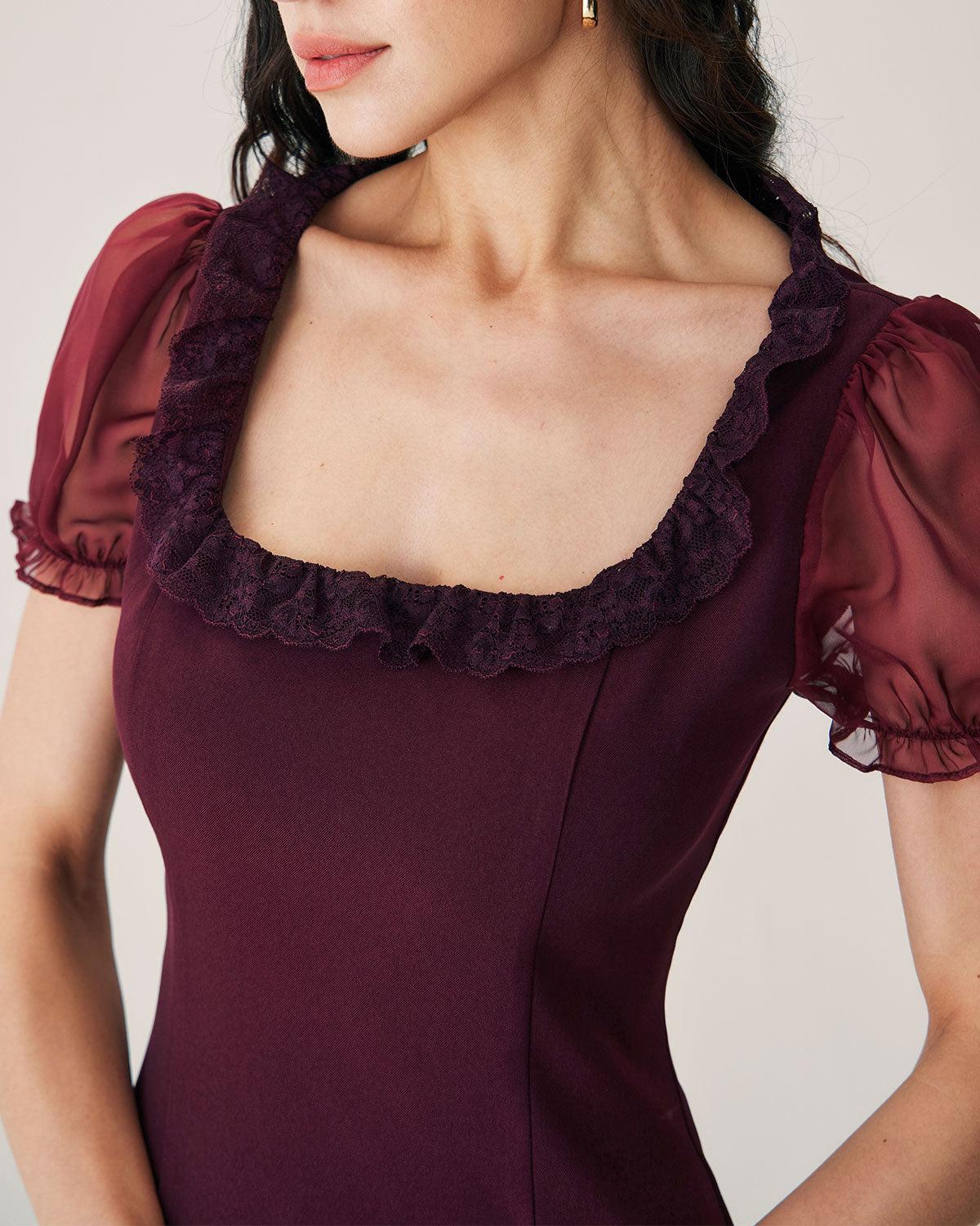 Red Lace Splicing Mini Dress Product Image