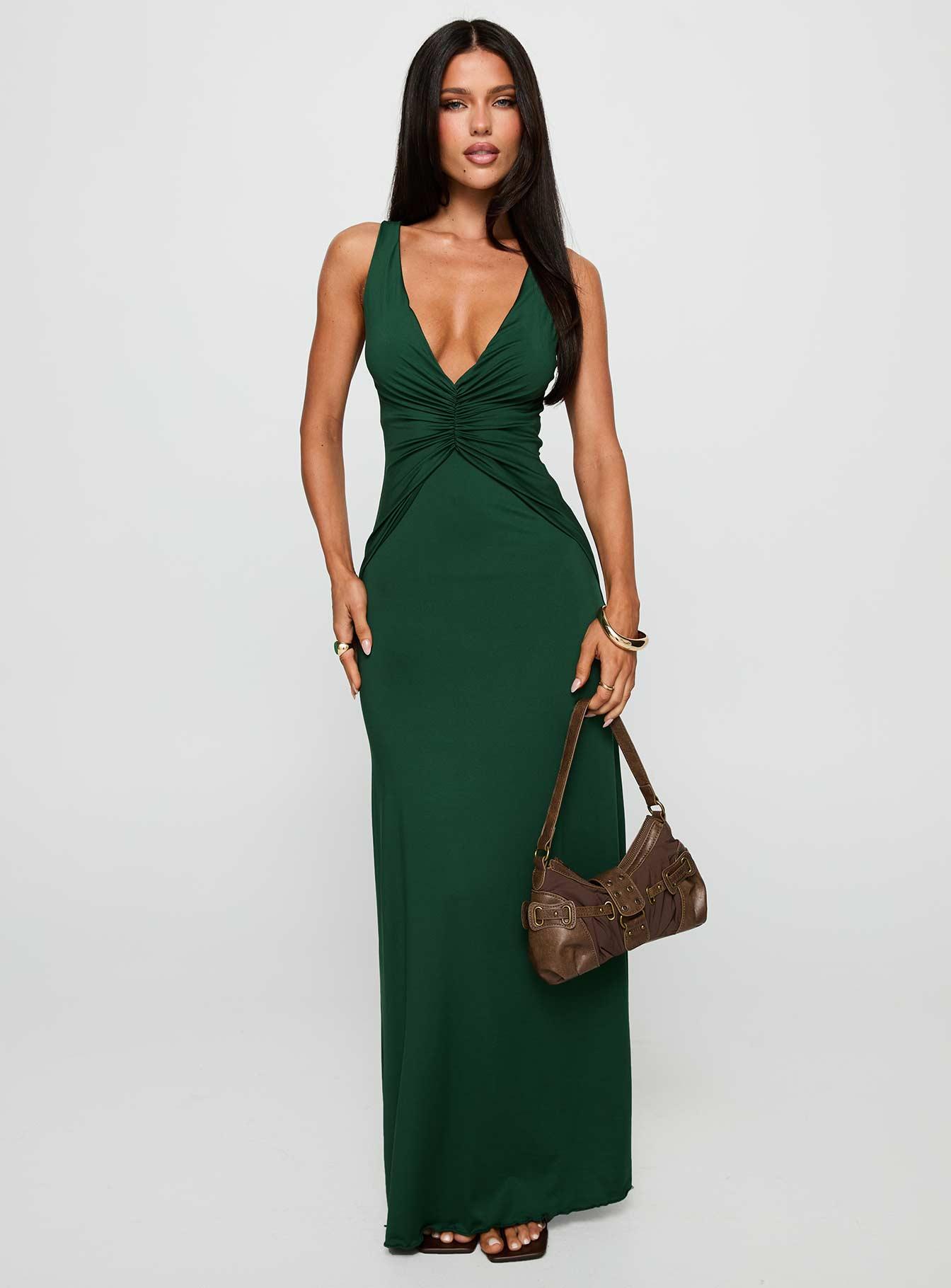 Frederica Plunge Maxi Dress Forest Green Product Image