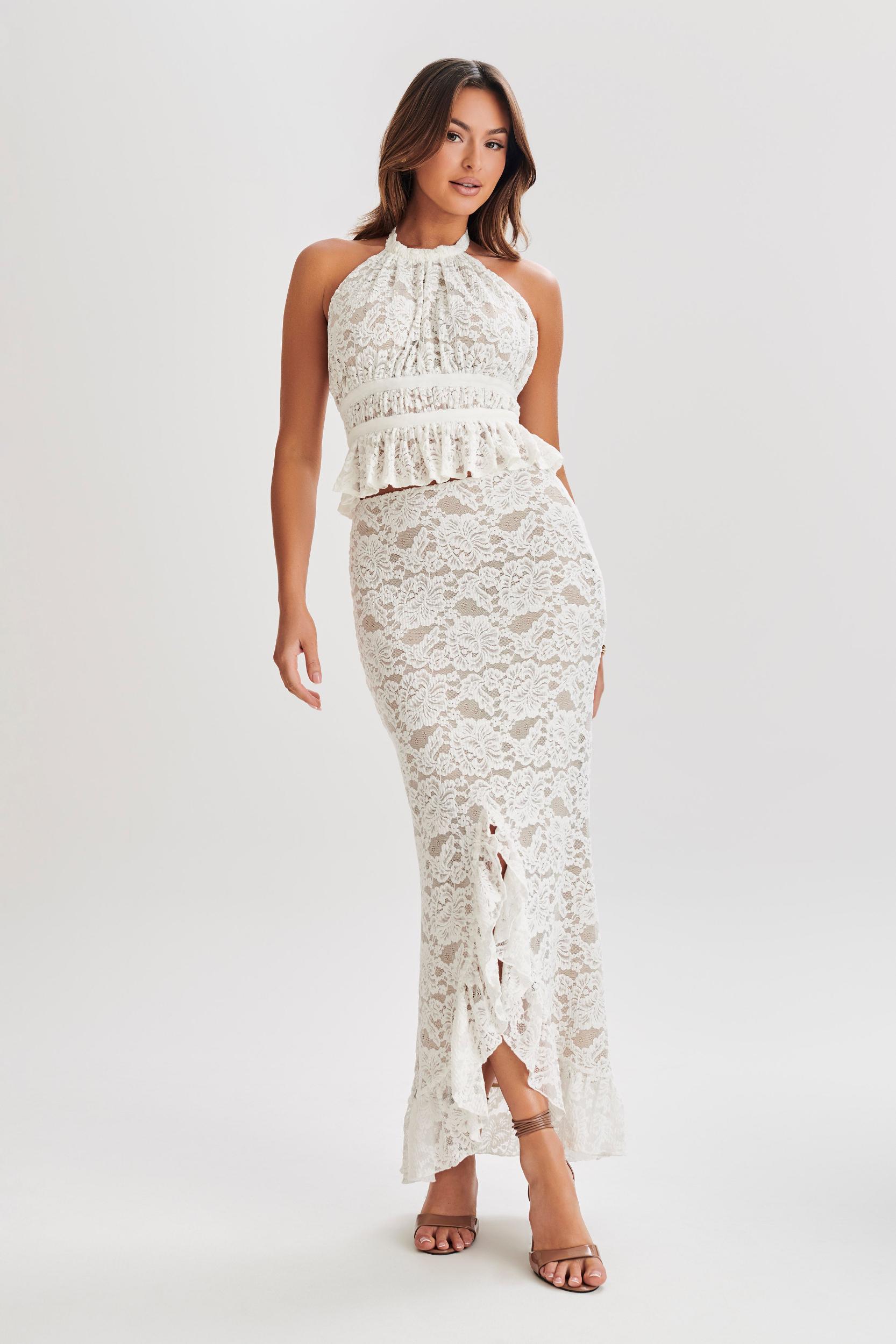 Artemis Lace Plisse Maxi Skirt - Ivory Product Image