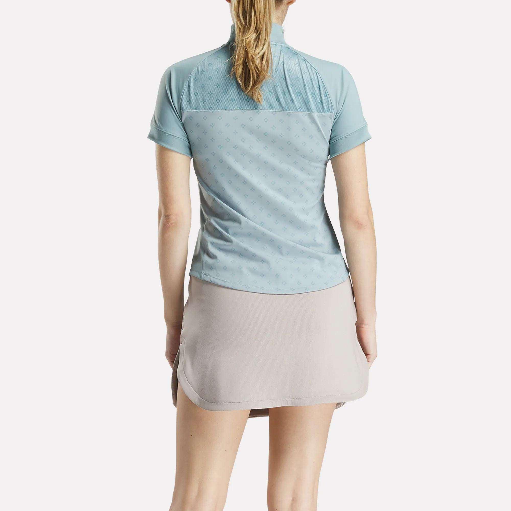 Women's Short Sleeve 1/4 Zip Mini Argyle Print Top Female Product Image