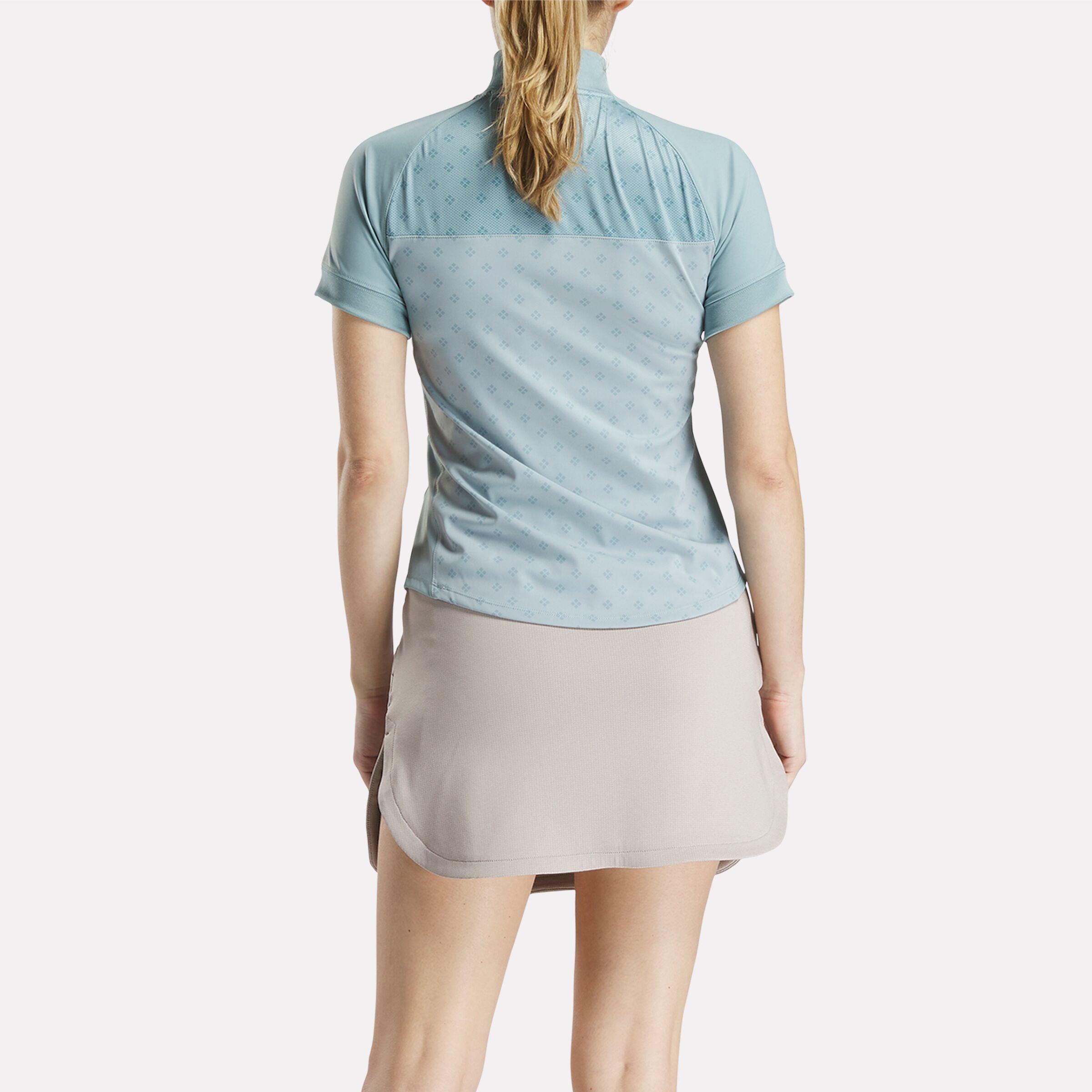 Women's Short Sleeve 1/4 Zip Mini Argyle Print Top Female Product Image