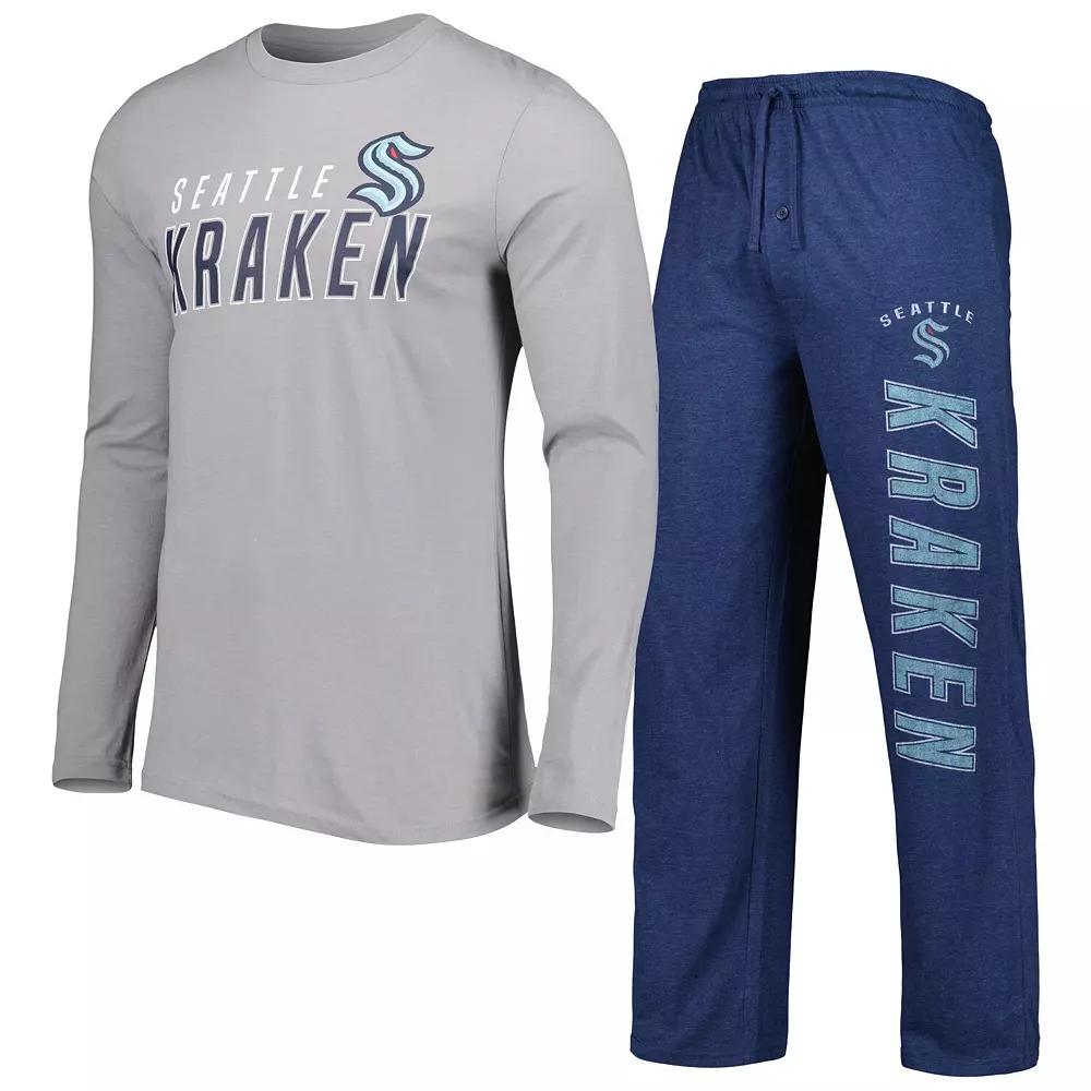 Men's Concepts Sport Deep Sea Blue/Gray Seattle Kraken Meter Long Sleeve T-Shirt & Pants Sleep Set, Size: Medium, Krk Grey Product Image