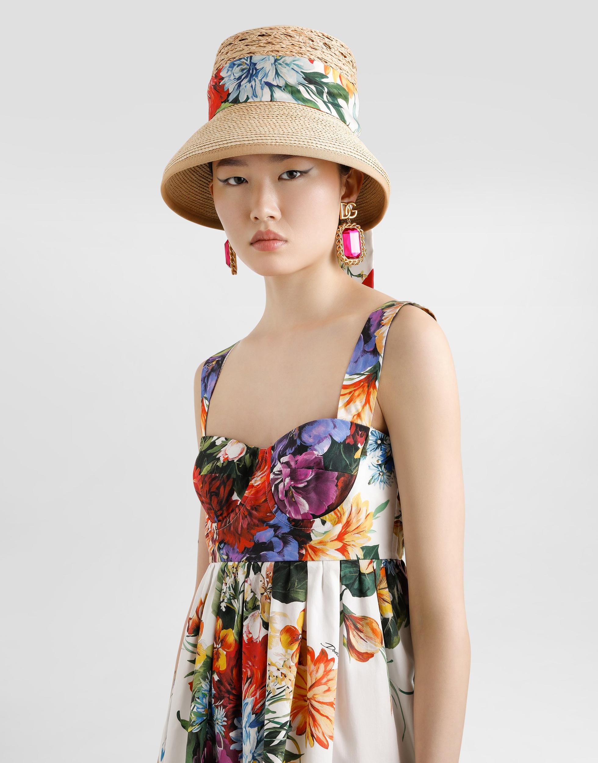DOLCE & GABBANA Multicolor Sleeveless Dress With Bustier Style Neckline And All-over Floral Print In Cotton Woman Product Image