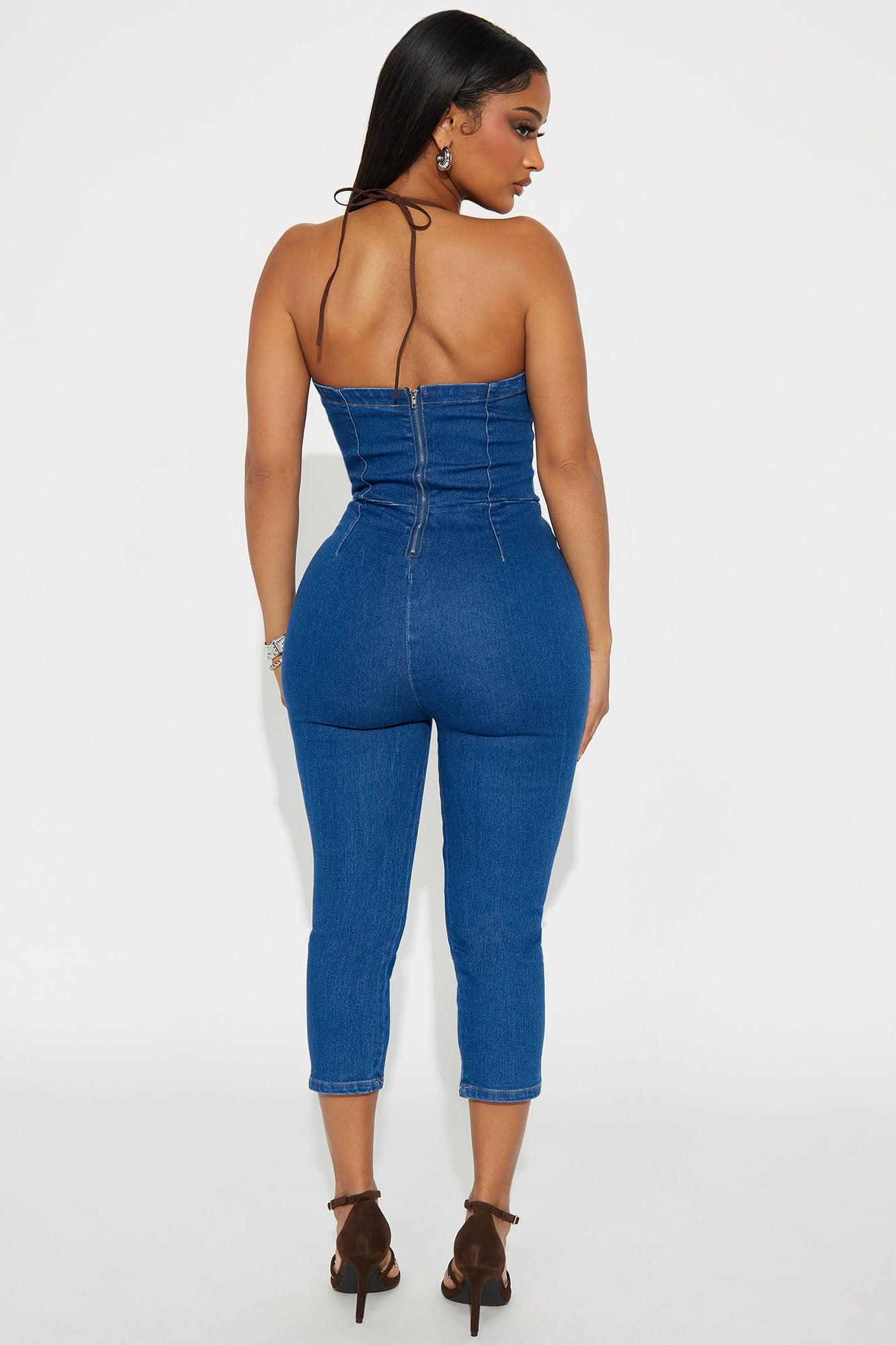 Genevive Denim Halter Jumpsuit - Indigo Female Product Image