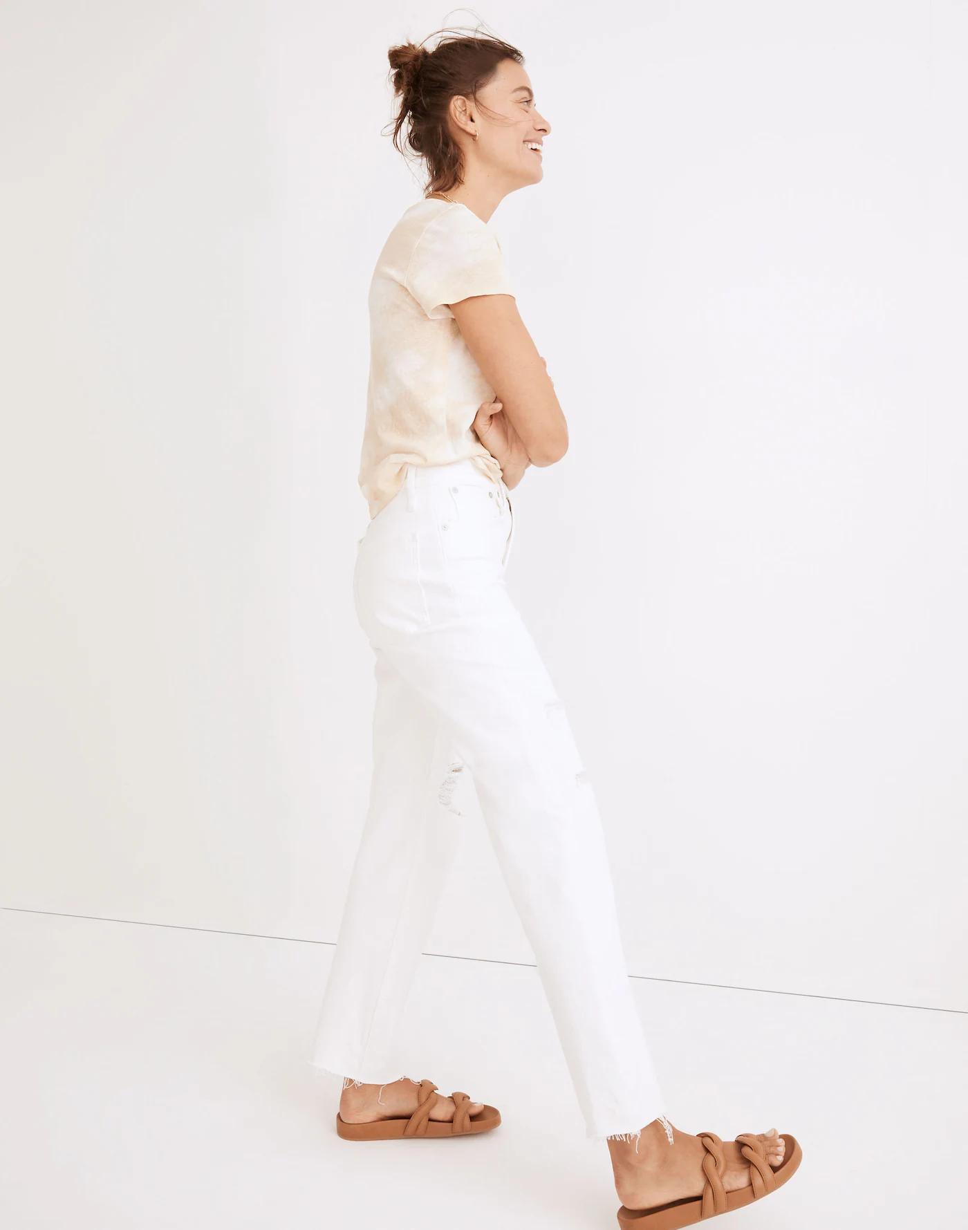 The Perfect Vintage Straight Jean in Tile White: Ripped-Knee Edition Product Image