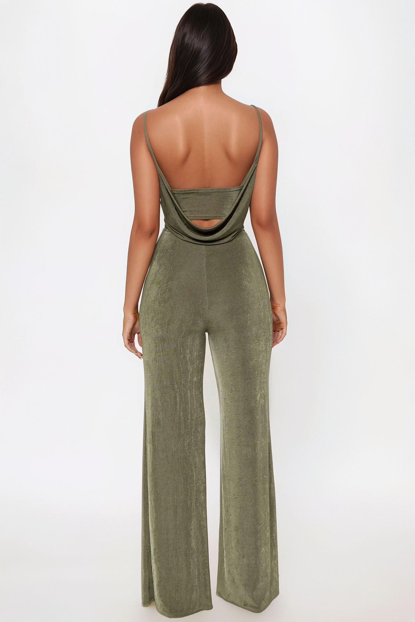 So Into You Slinky Jumpsuit - Olive Female Product Image