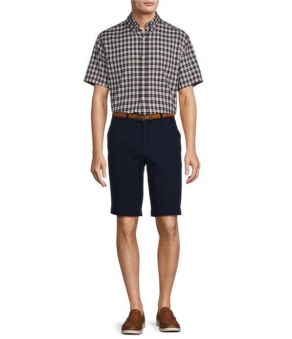 Roundtree & Yorke Short Sleeve Small Plaid Oxford Sport Shirt Product Image