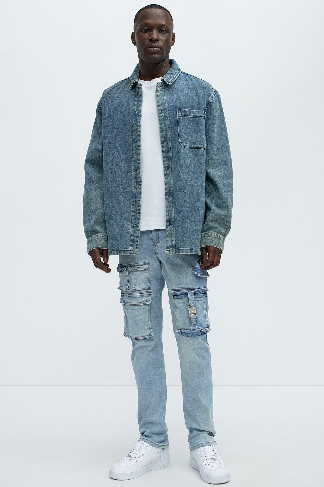 Cargo Pocket Slim Taper Jeans - Light Blue Wash Product Image