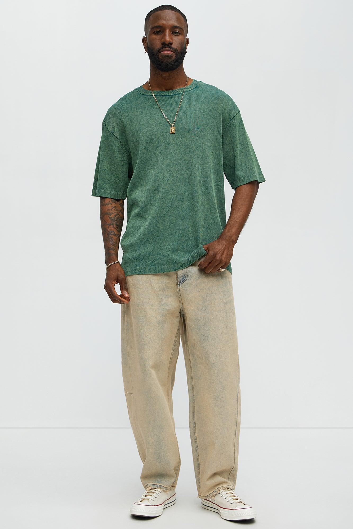 Ribbed Washed Relaxed Short Sleeve Tee - Green Product Image