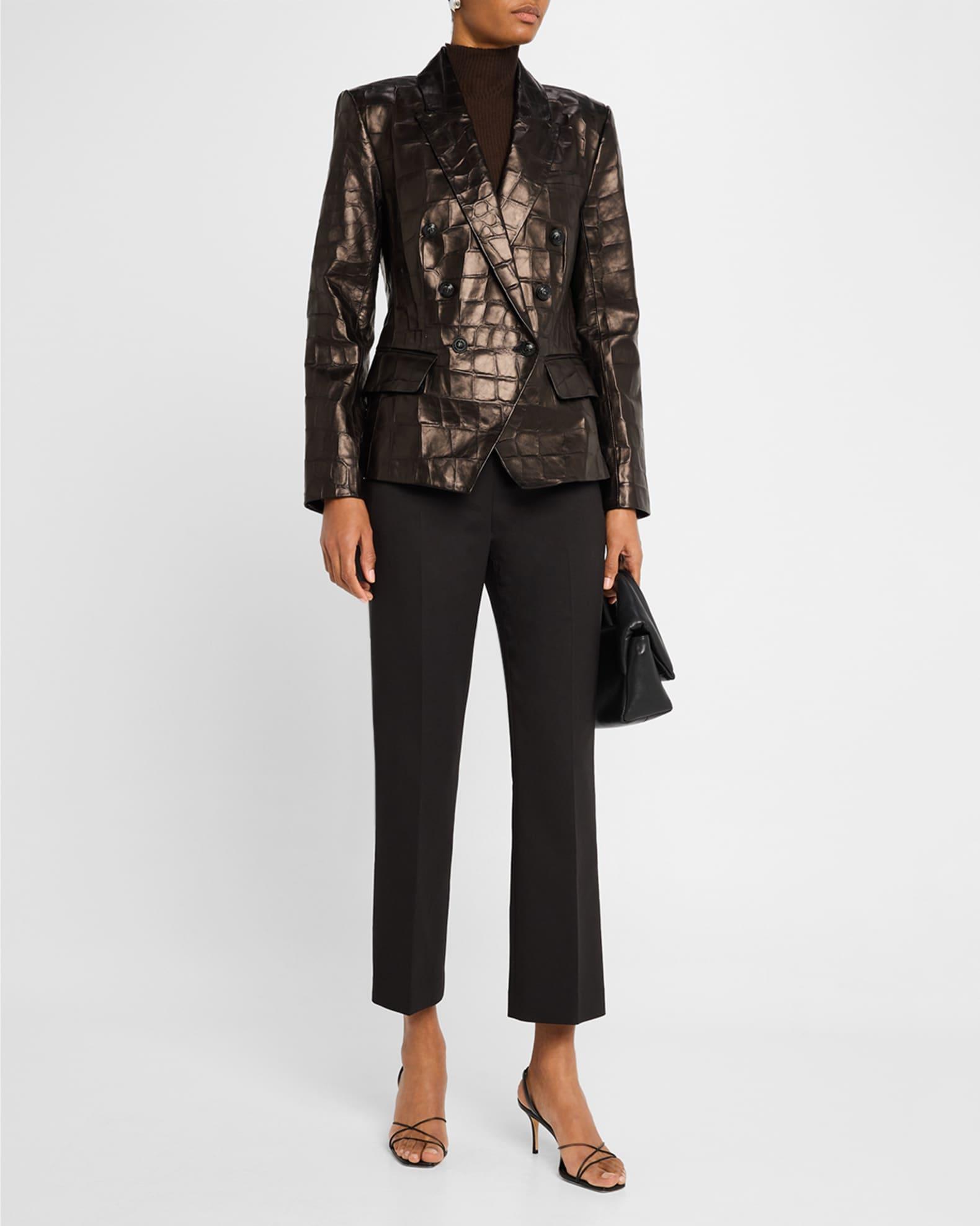 Kenzie Croc-Embossed Faux Leather Double-Breasted Blazer Product Image