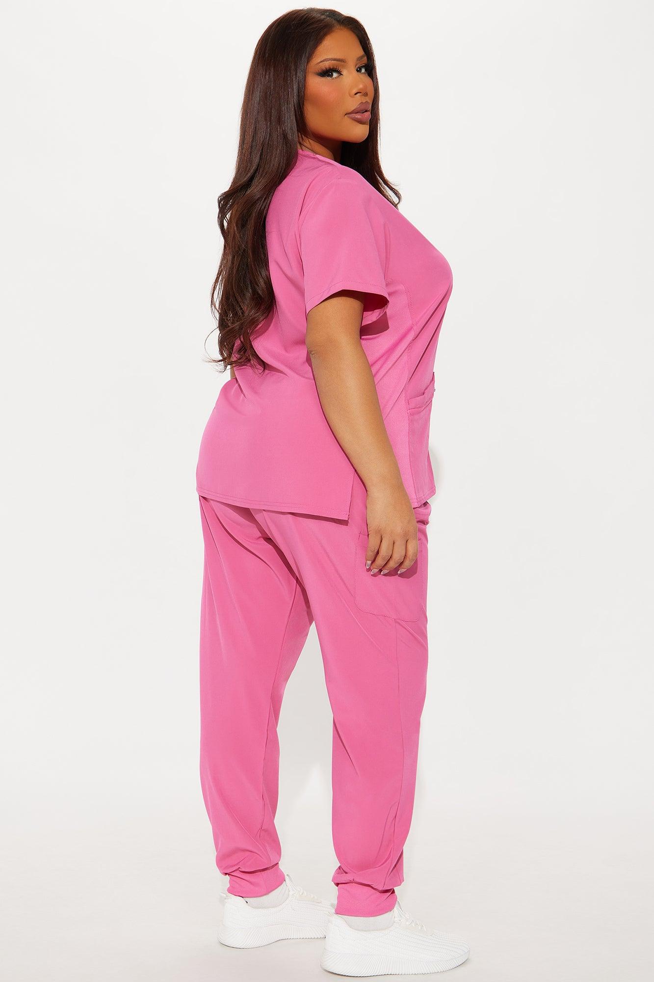 Check Up Side Rib Stretch Uniform Scrub Jogger Set - Hot Pink Female Product Image