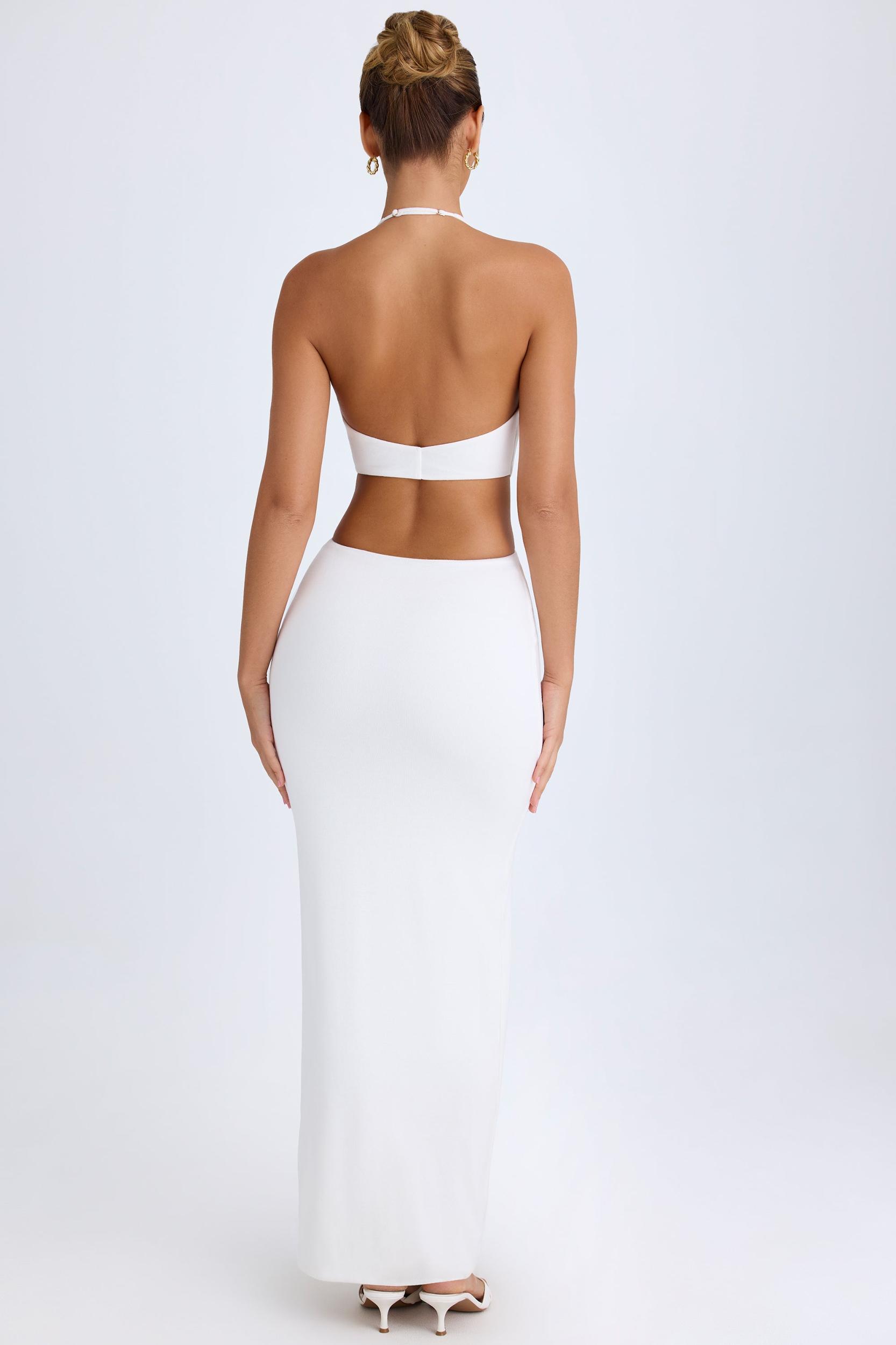 Cut-Out Halterneck Maxi Dress in White Product Image