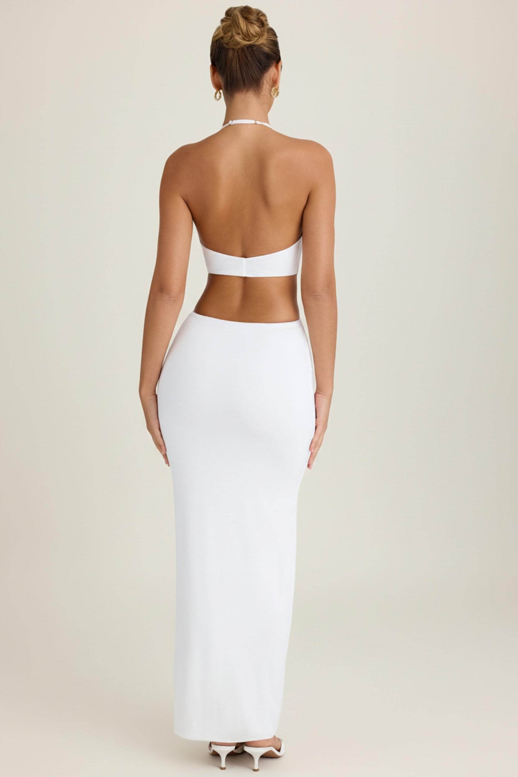 Cut-Out Halterneck Maxi Dress in White Product Image