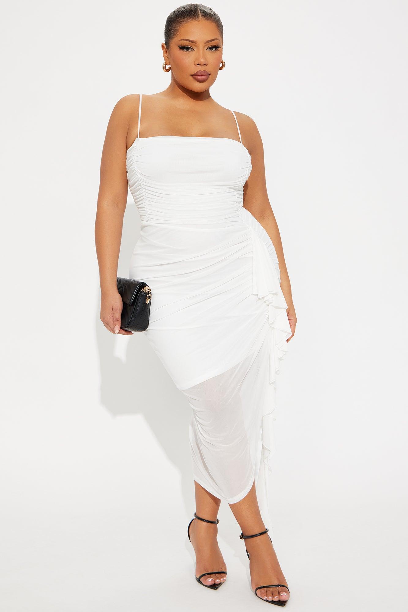 Pretty Lady Ruched Midi Dress - White Female Product Image