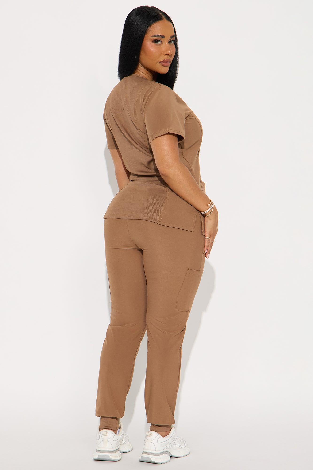 Checked In 4 Way Stretch Scrub Uniform Jogger Set - Chocolate Female Product Image