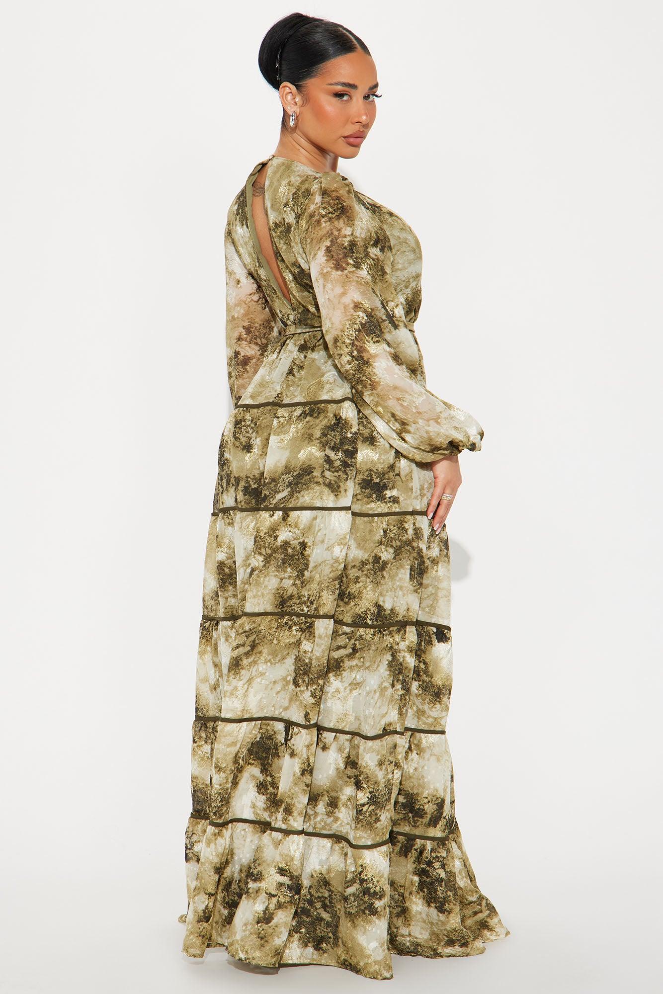 Yvette Chiffon Maxi Dress - Olive/combo Product Image