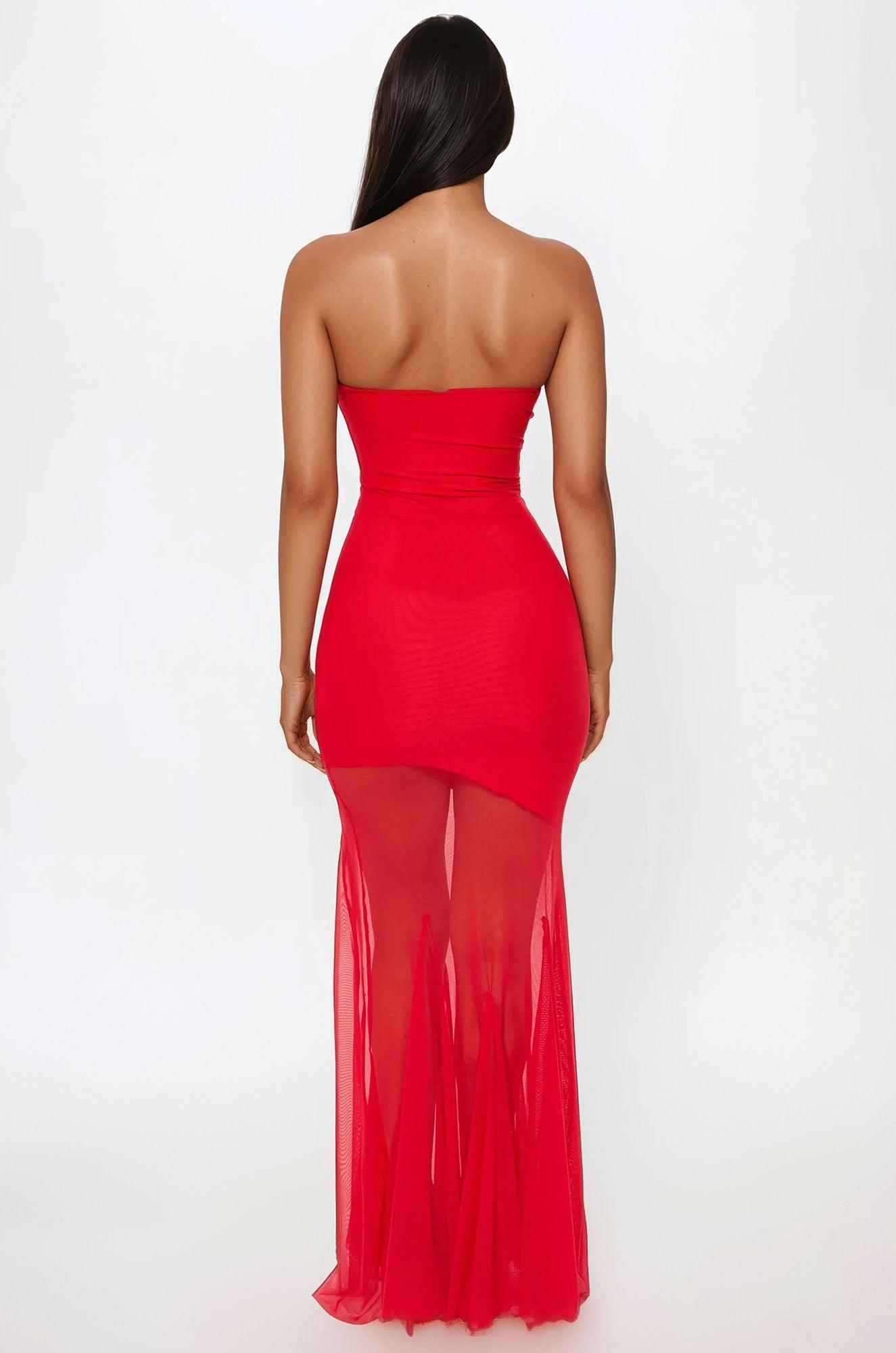 Go With The Flow Mesh Maxi Dress - Red Female Product Image
