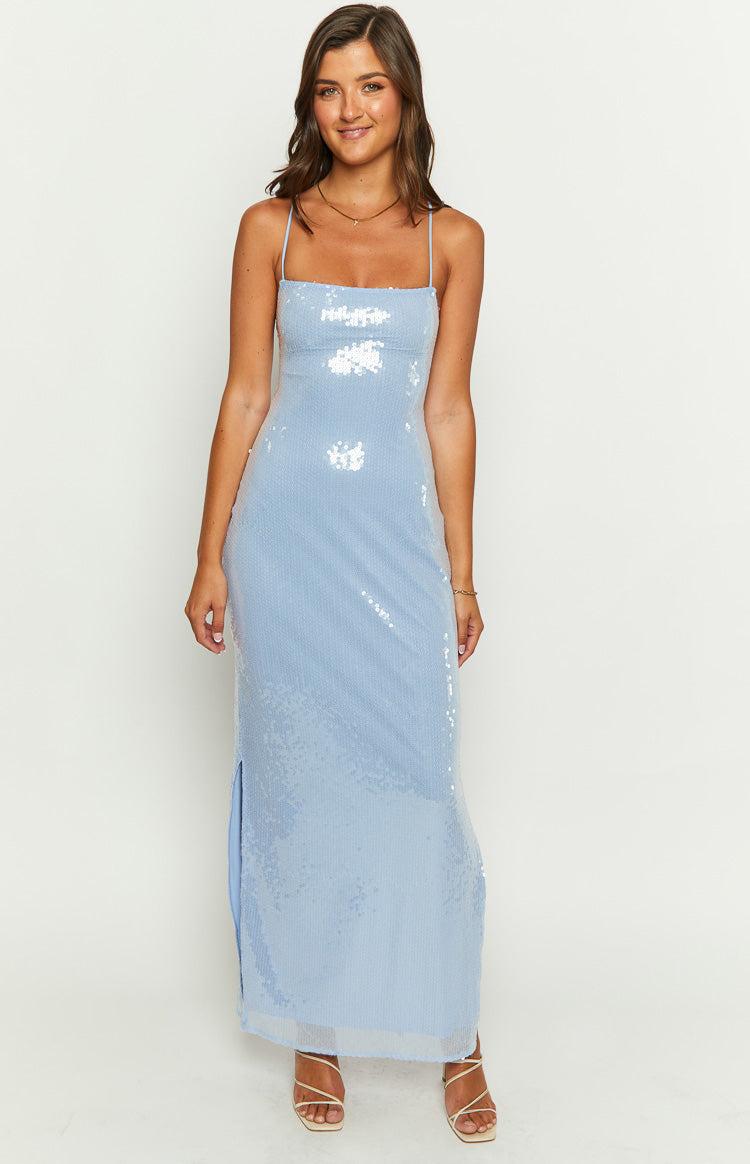 Manhattan Blue Sequin Slip Maxi Formal Dress Baby Product Image