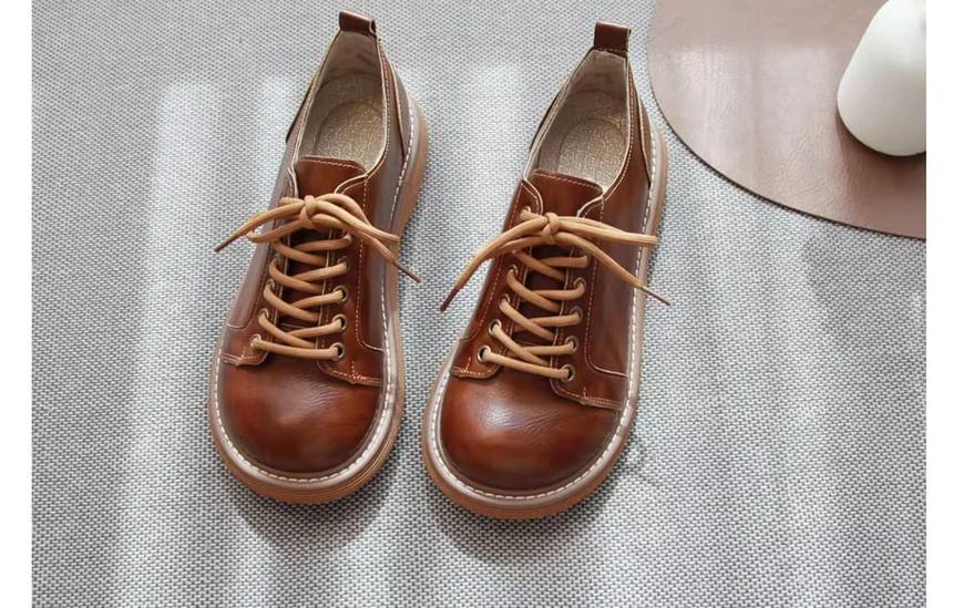 Faux Leather Plain Lace-Up Oxfords Product Image