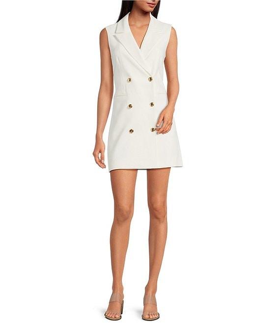 French Connection Whisper V-Neck Collar Sleeveless Mini Tux Dress Product Image