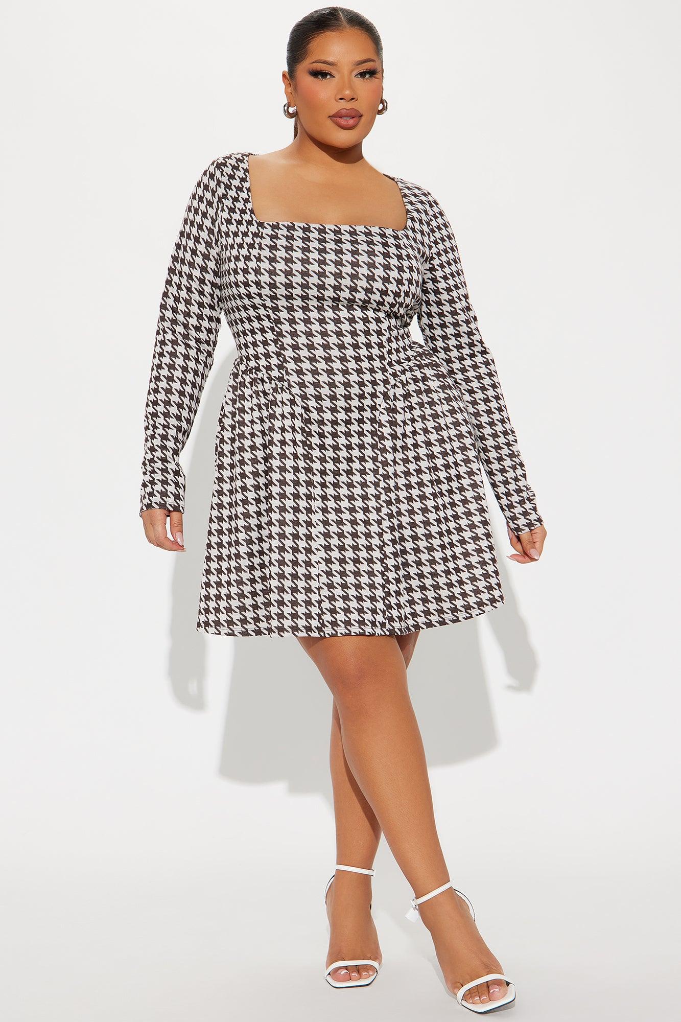 Chantel Houndstooth Mini Dress - Brown Product Image