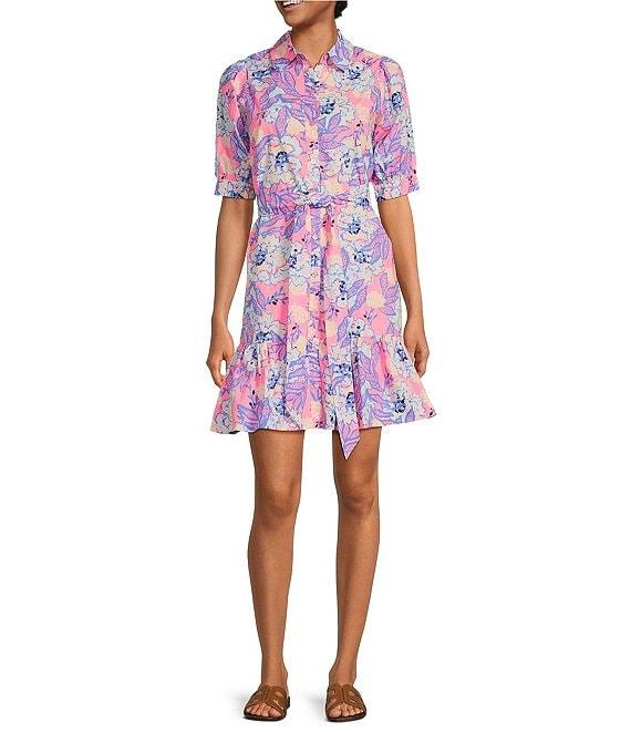 Lilly Pulitzer Sashria Printed Cotton Poplin Collar Neck Short Sleeve Button Front Shirt Dress Product Image