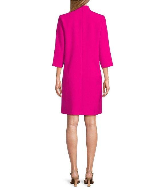 Caroline Rose Taylor Crepe Split Mandarin Collar 3/4 Sleeve A-Line Dress Product Image